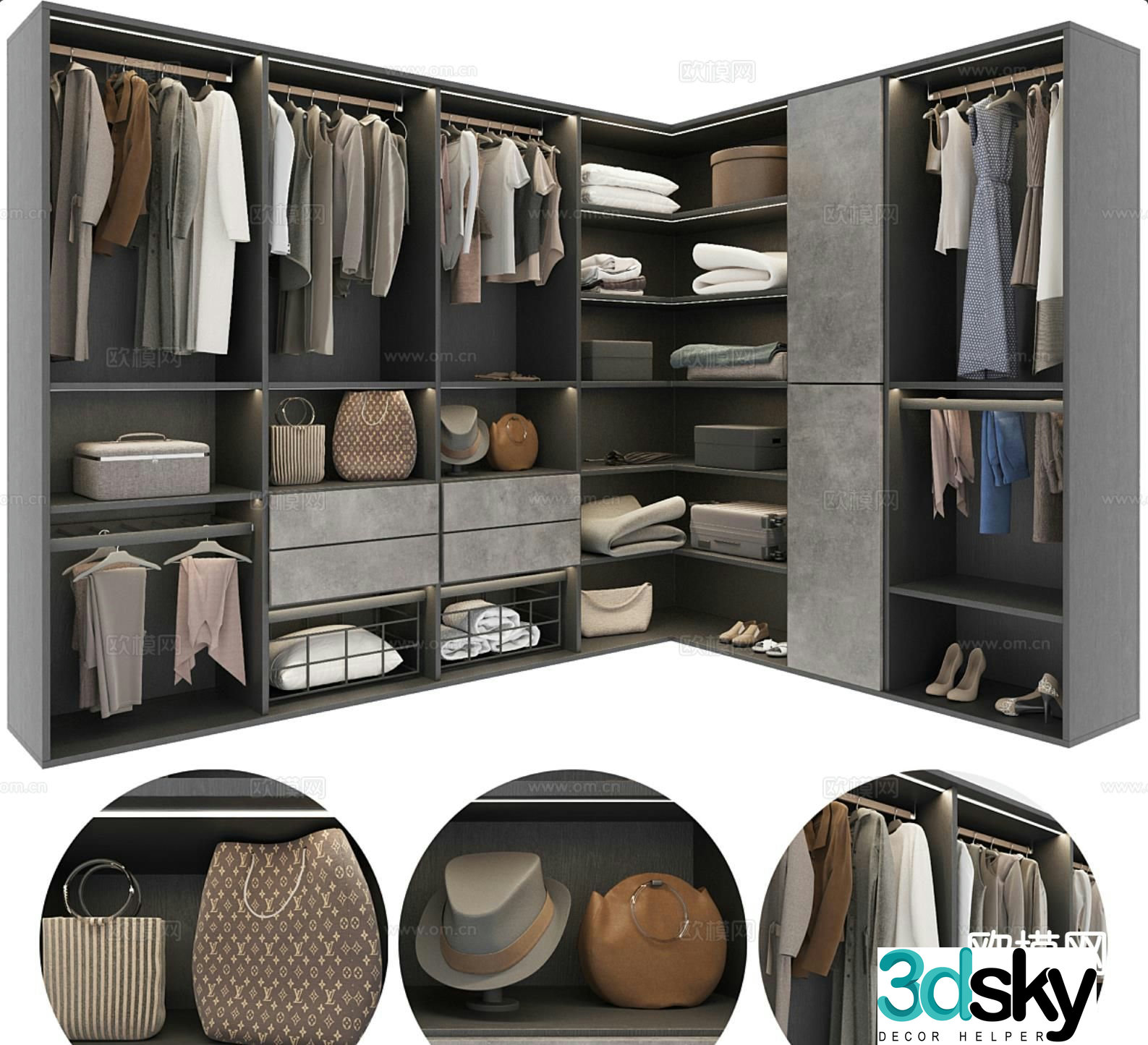 Corner wardrobe doorless wardrobe 3d model