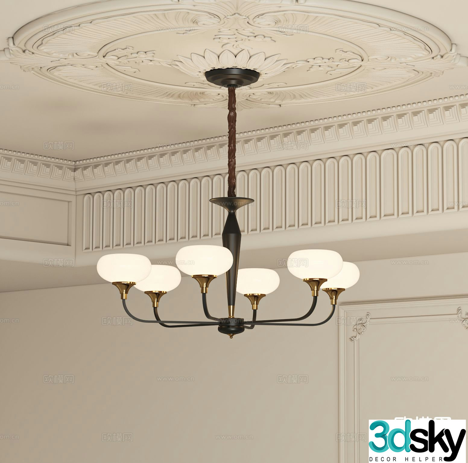 French multi-head chandelier retro chandelier 3d model