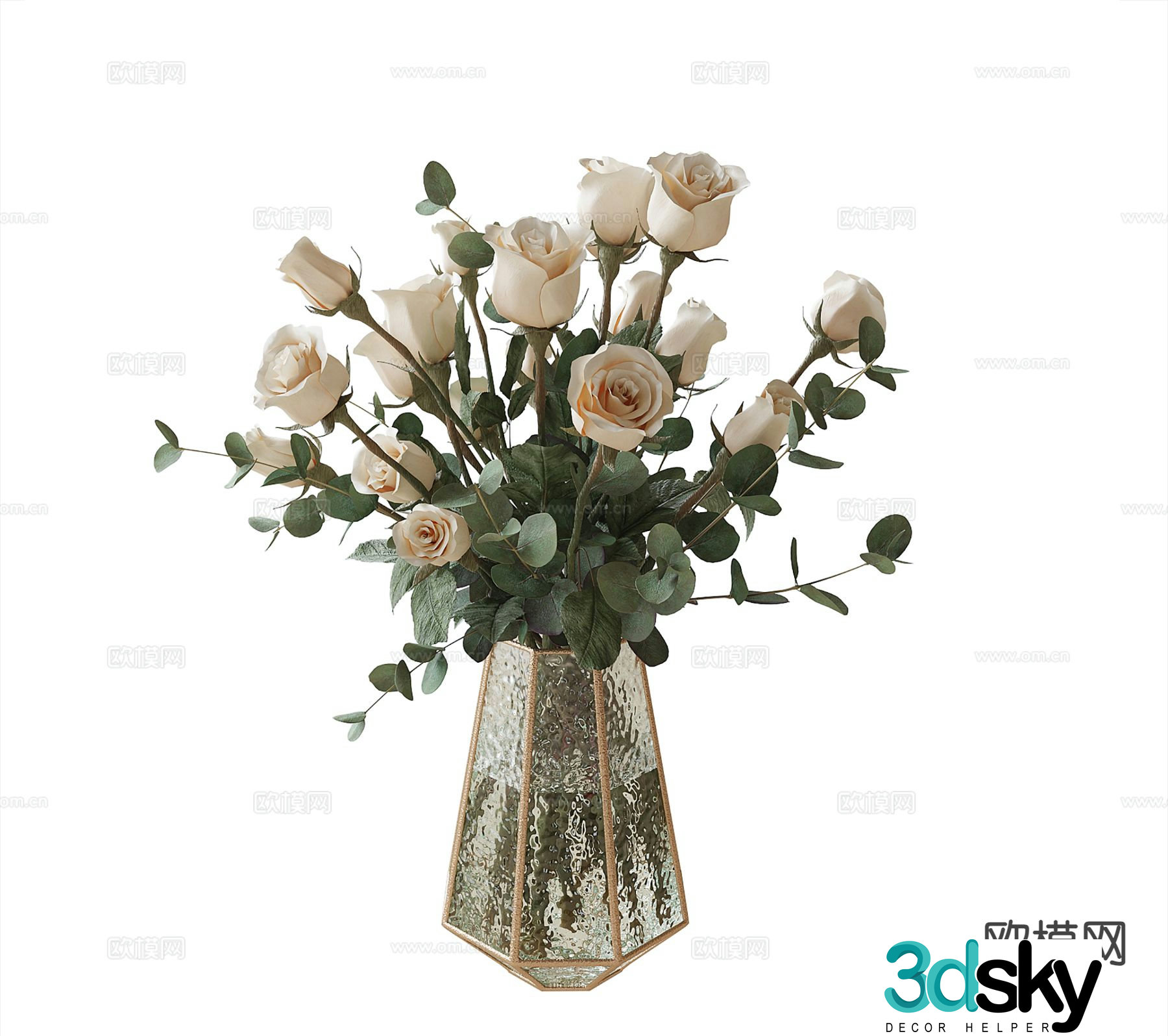 modern vase floral arrangement flower arrangement flowers rose 3d model