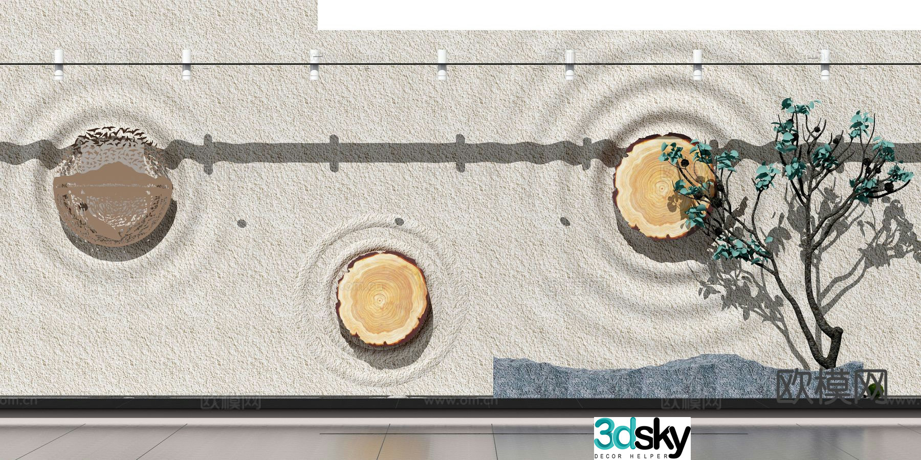 Courtyard landscape wall wall decoration 3d model