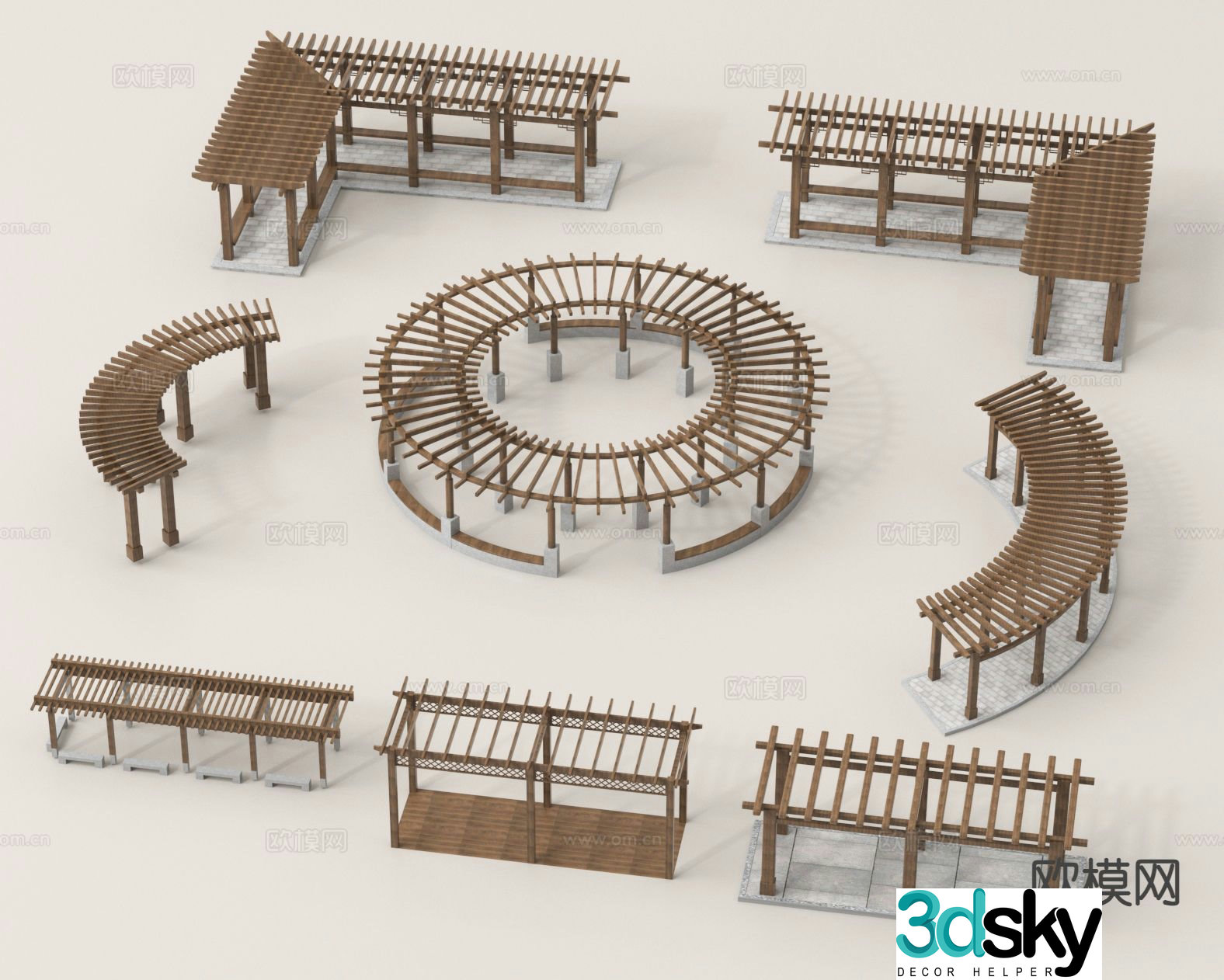 Flower rack curved gallery rack vine rack corridor 3D model