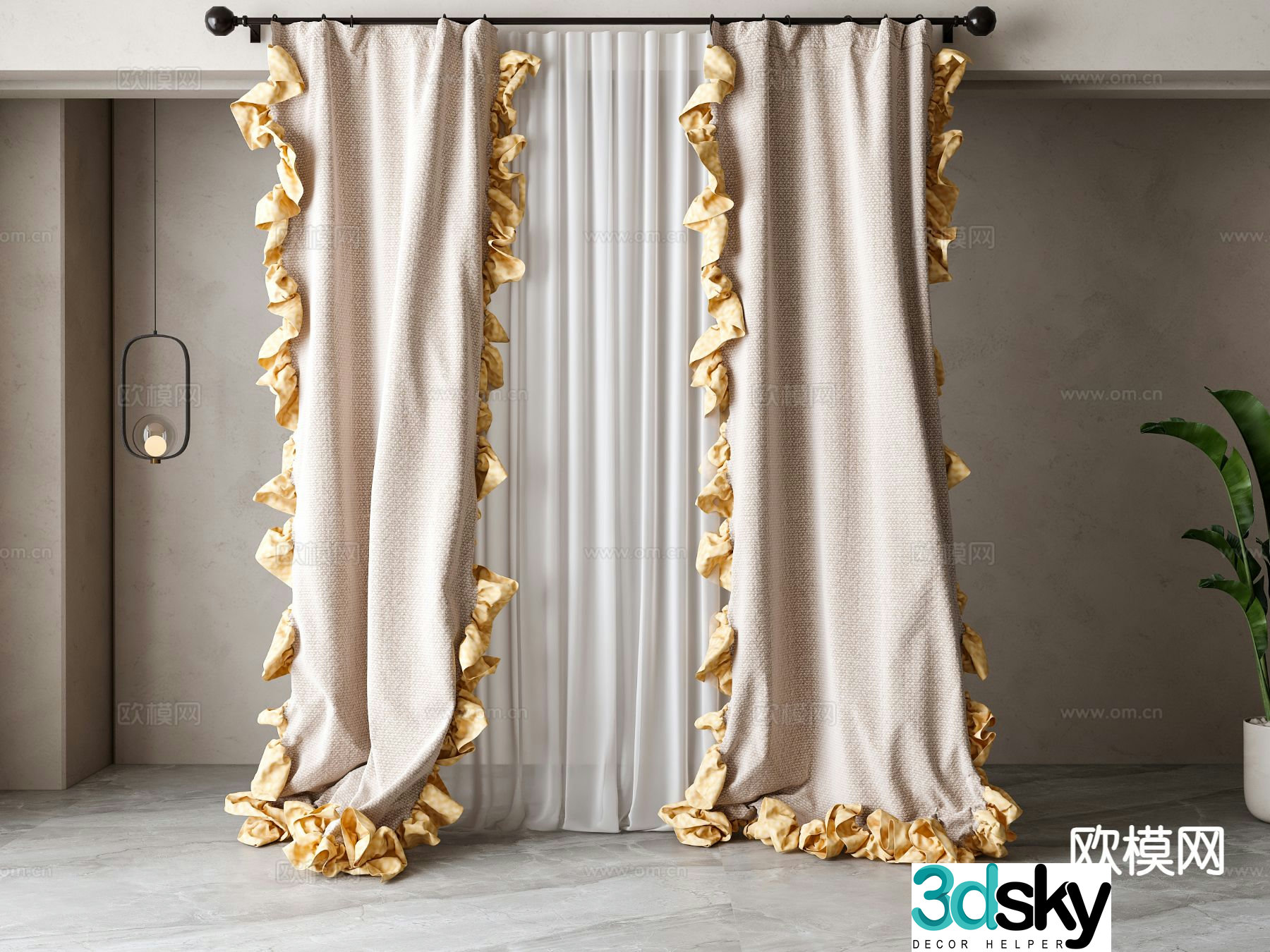 Simple European lace curtain gauze curtain 3d model