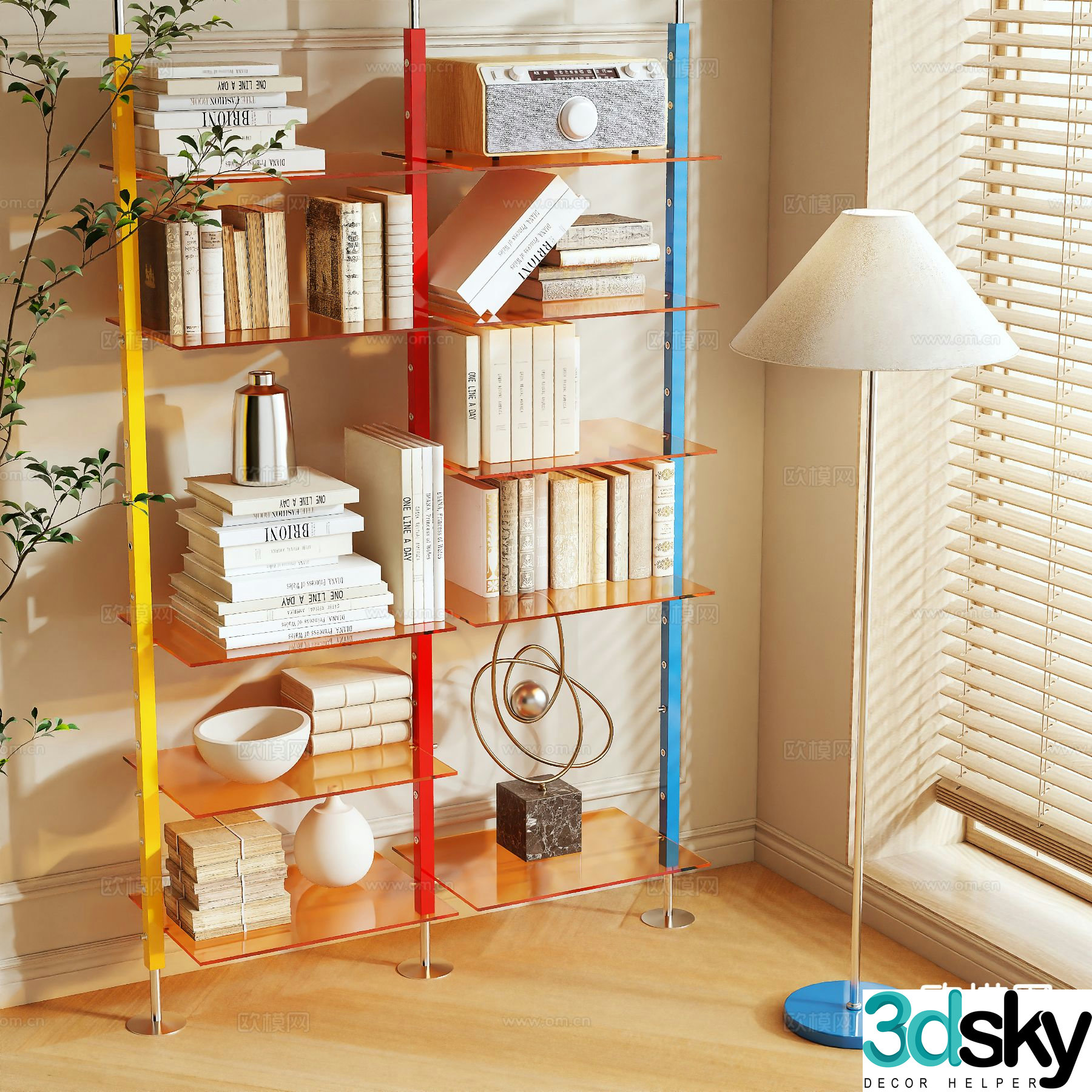 Acrylic bookshelf storage rack 3d model