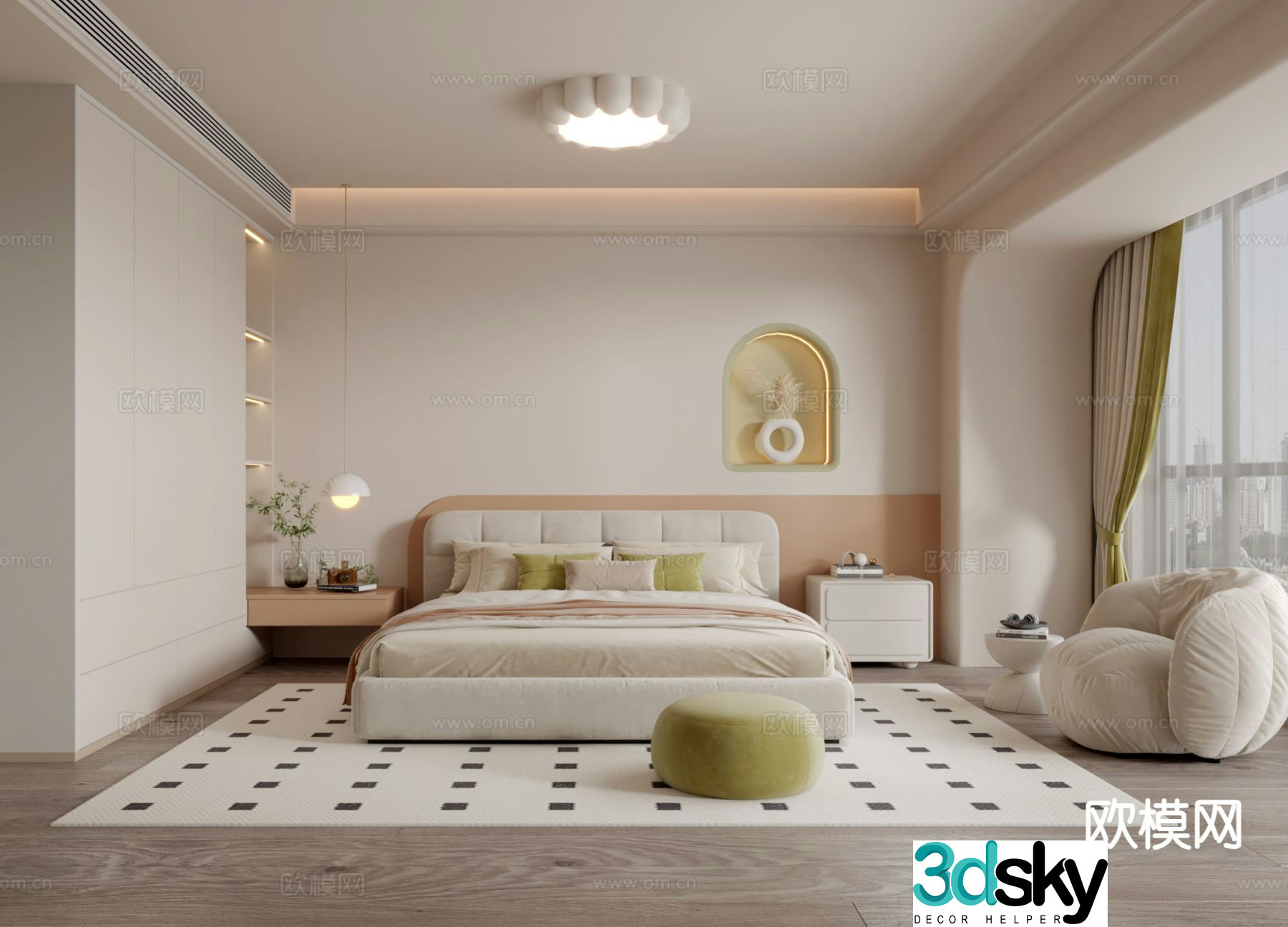Cream style bedroom second bedroom 3D model