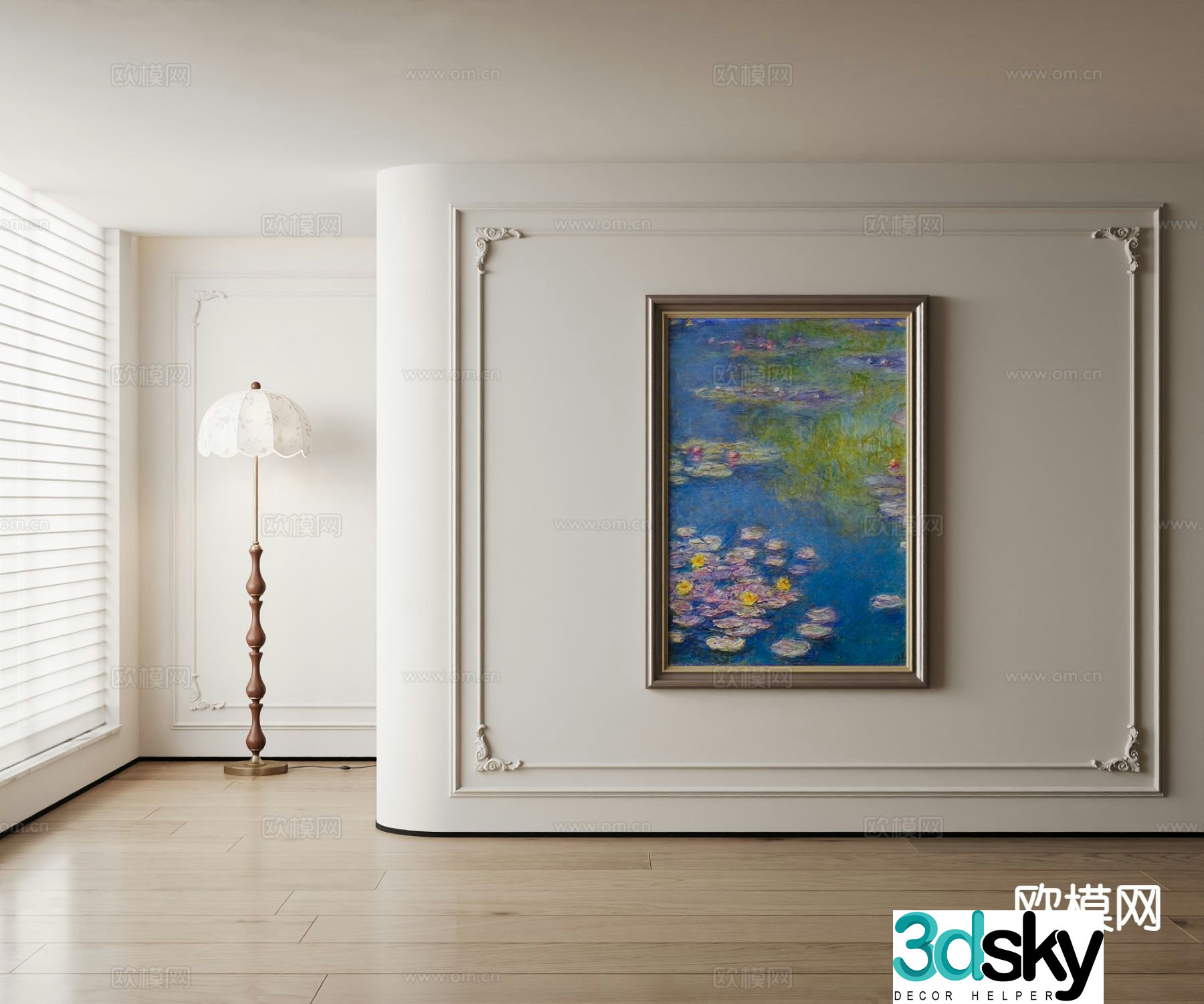 American decorative painting oil painting lotus hanging painting 3D model