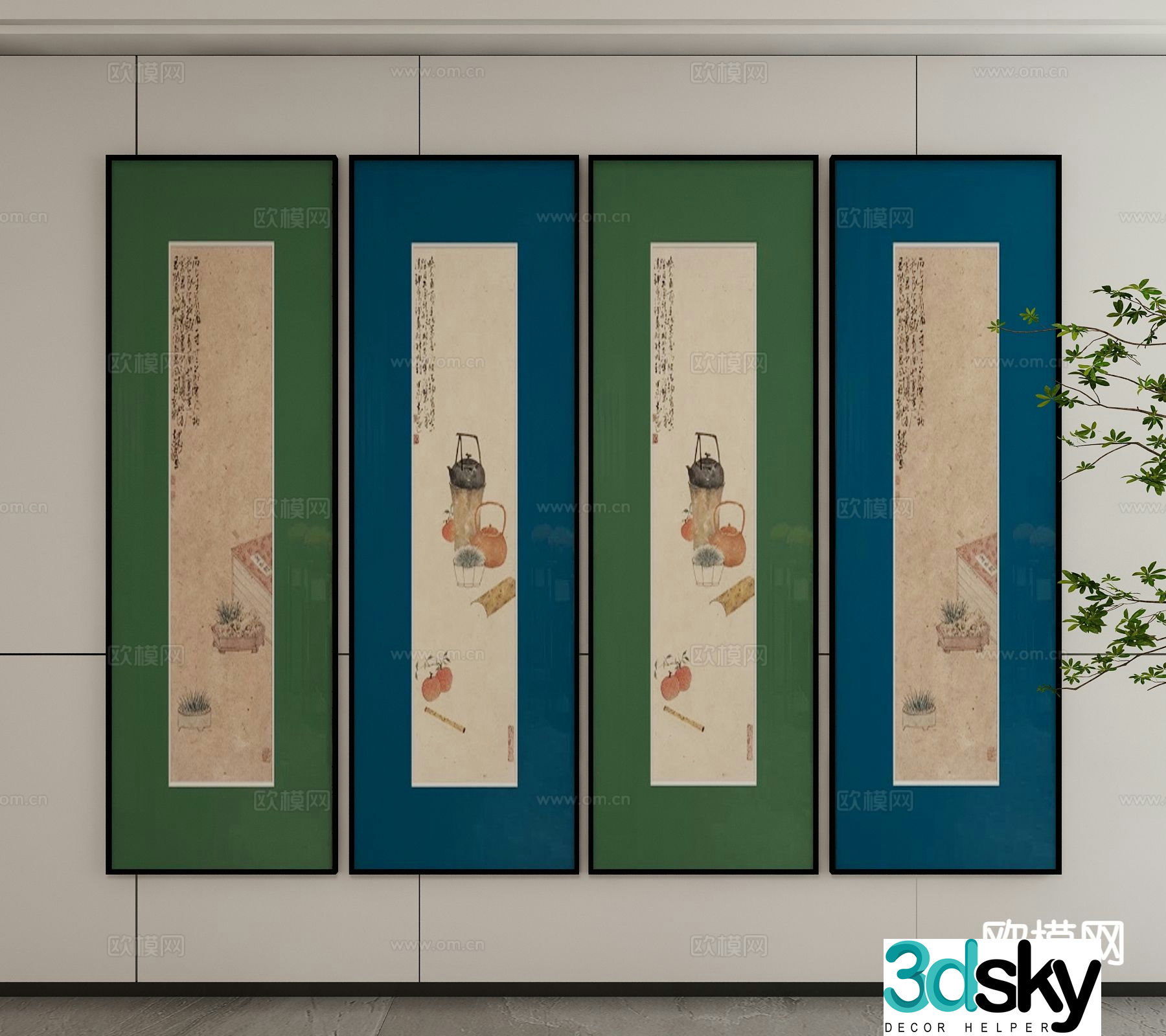 New Chinese style ink painting decorative painting 3D model