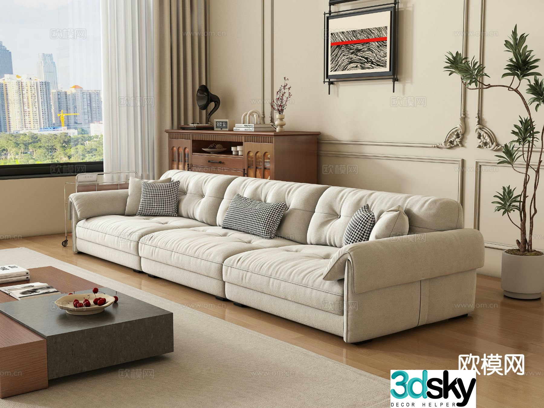 Modern three-seat sofa technology cloth sofa 3d model