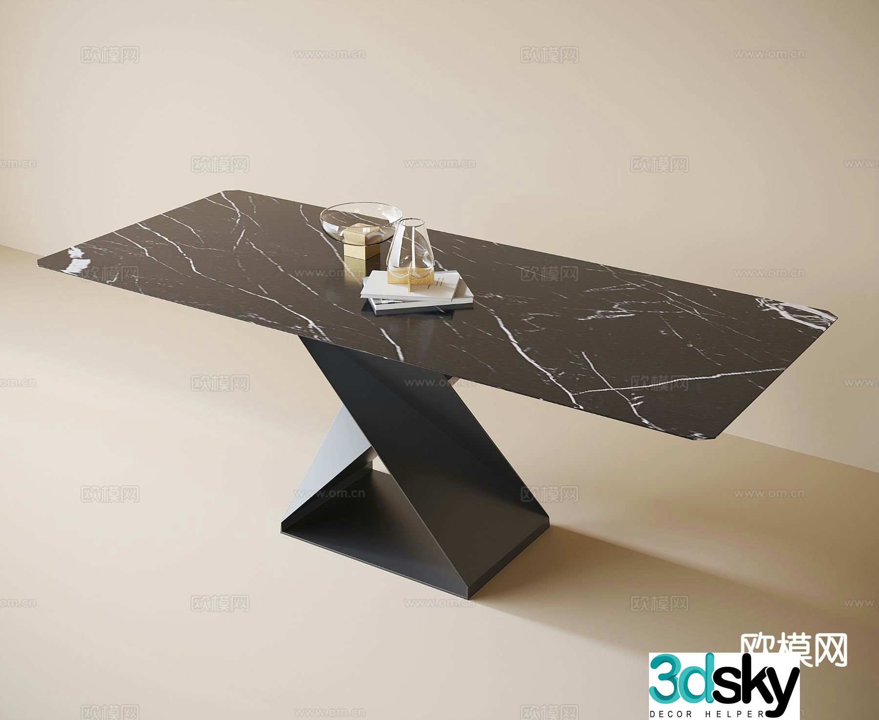 Modern long dining table 3d model
