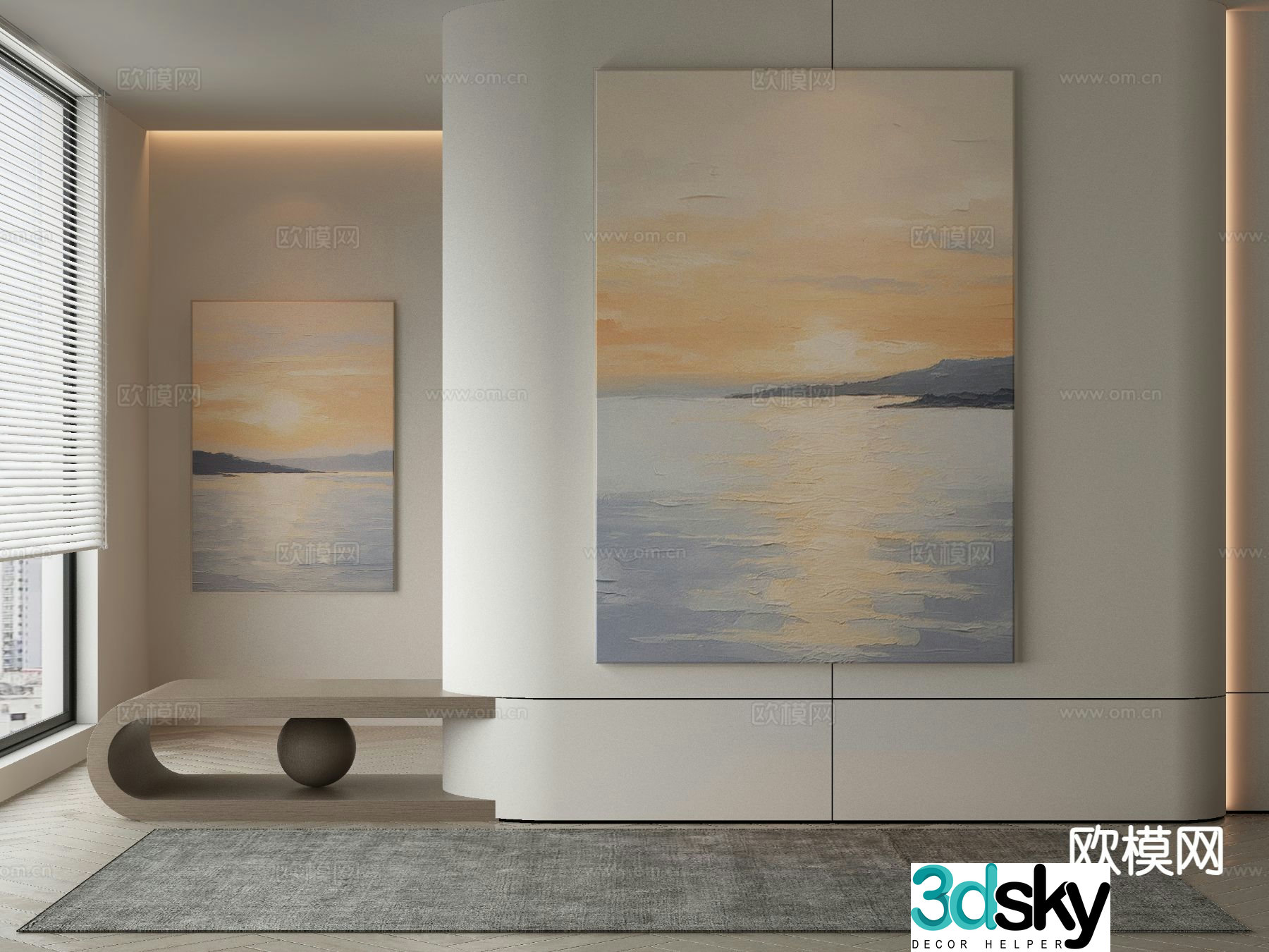 Modern decorative painting ocean wave oil painting 3d model