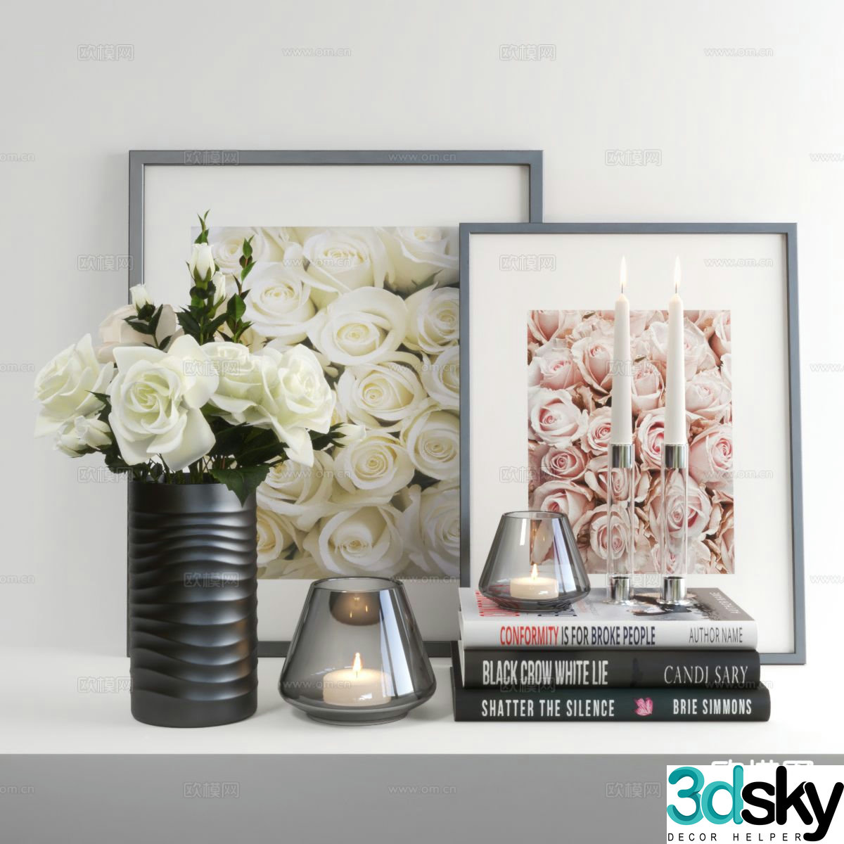 Modern decorations ornaments books vases 3d model