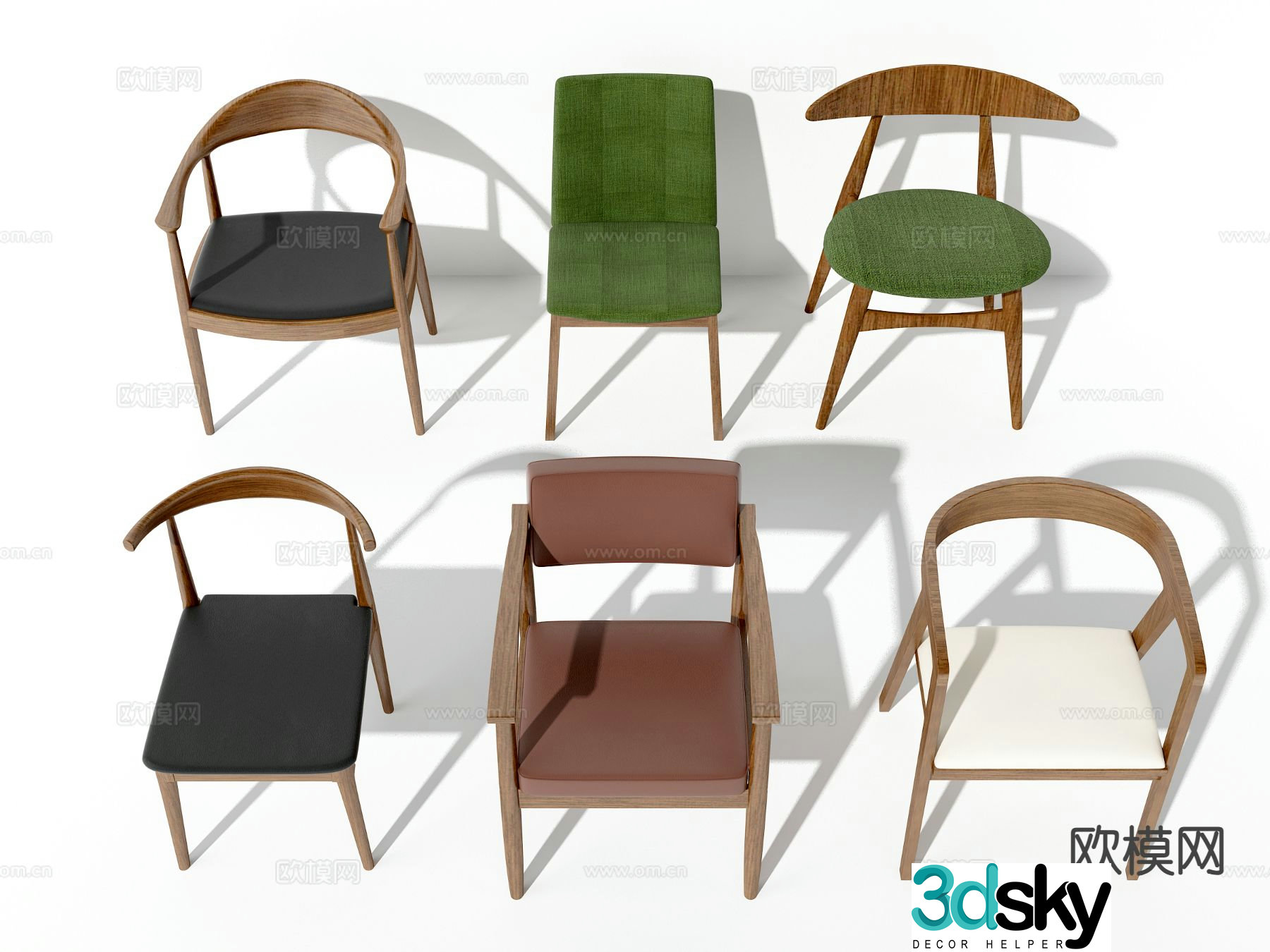 Nordic fabric chair dining chair 3d model