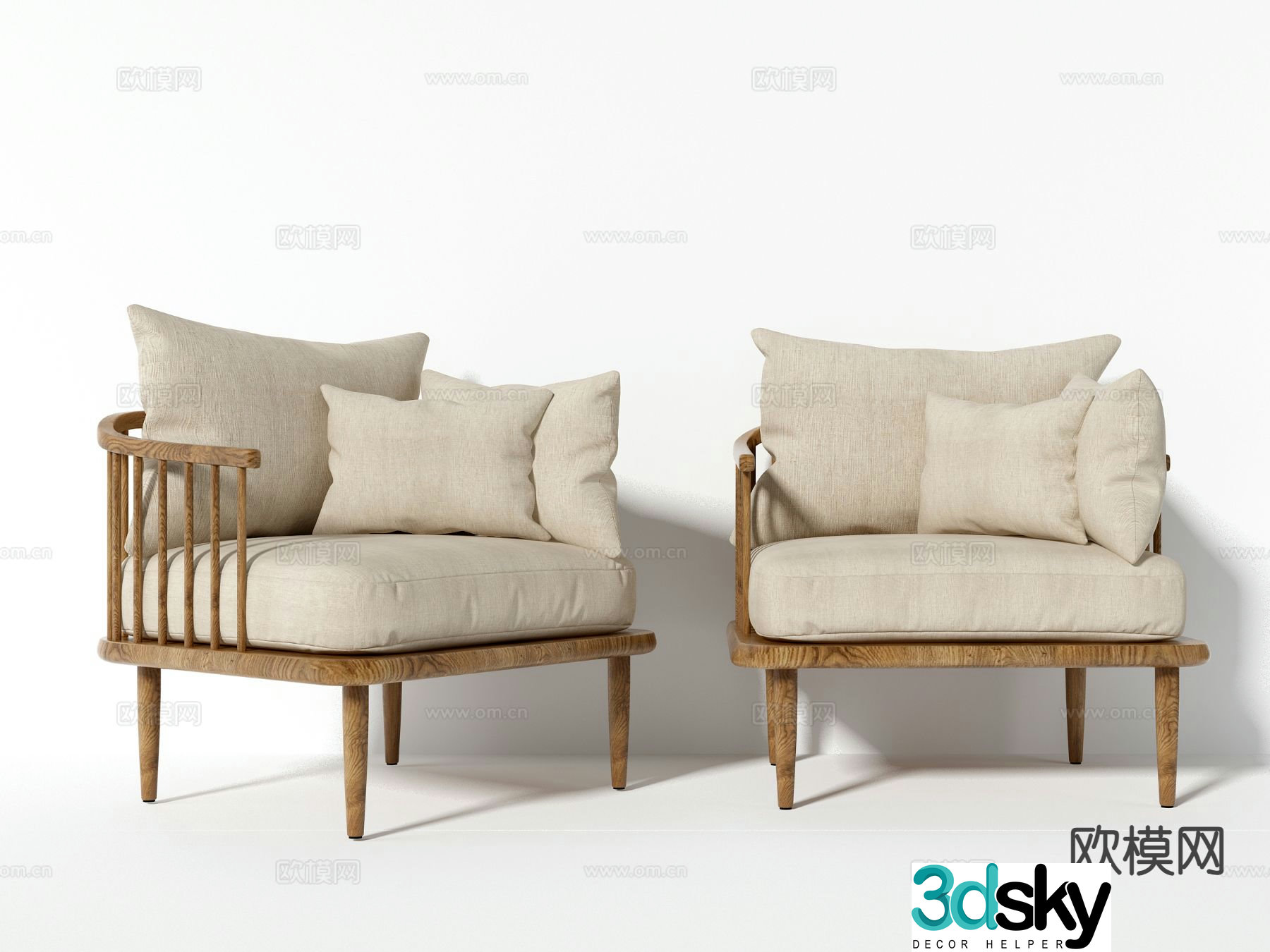 Nordic leisure chair solid wood chair chair fabric chair 3d model
