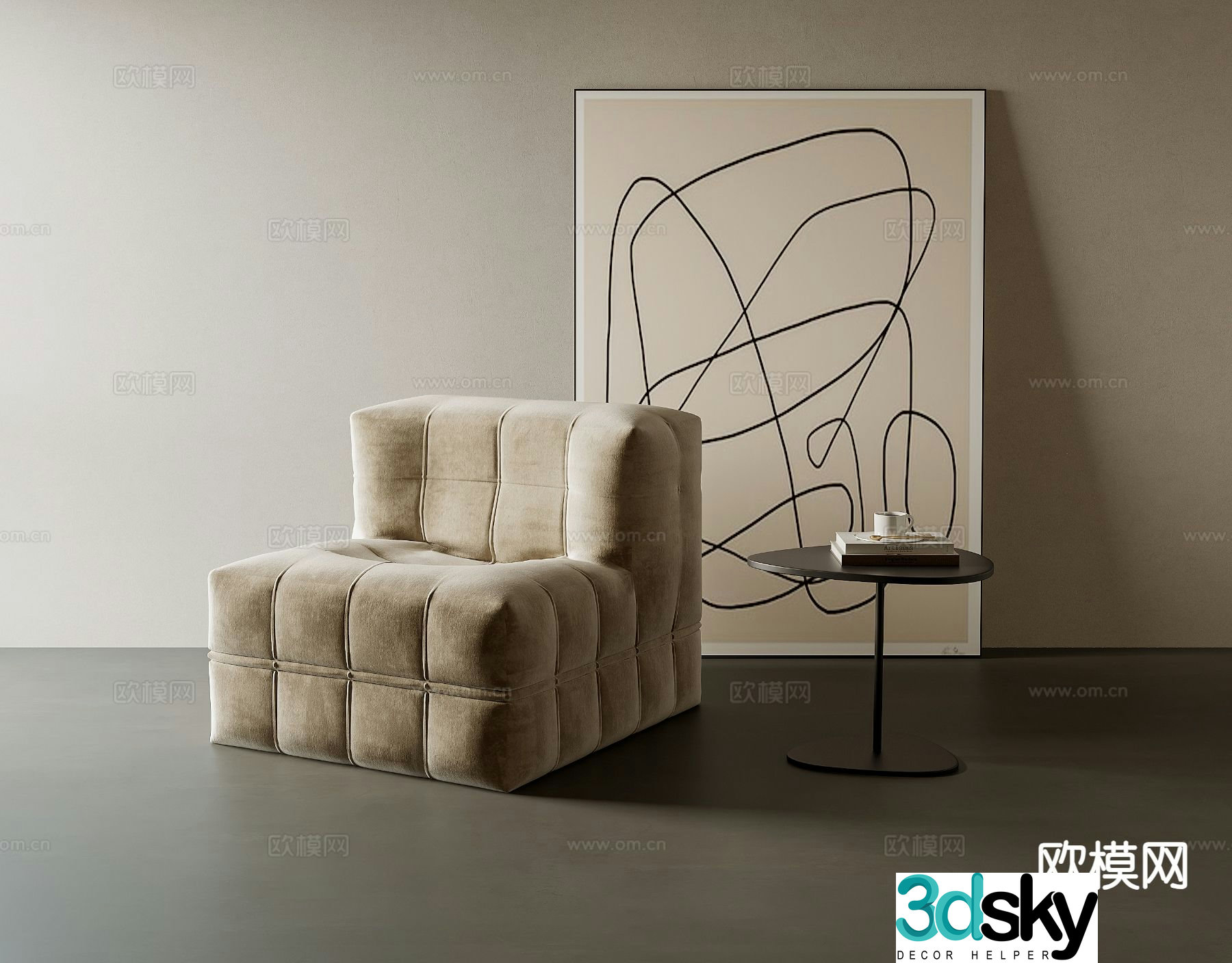 Wabi-sabi single sofa leisure sofa 3d model