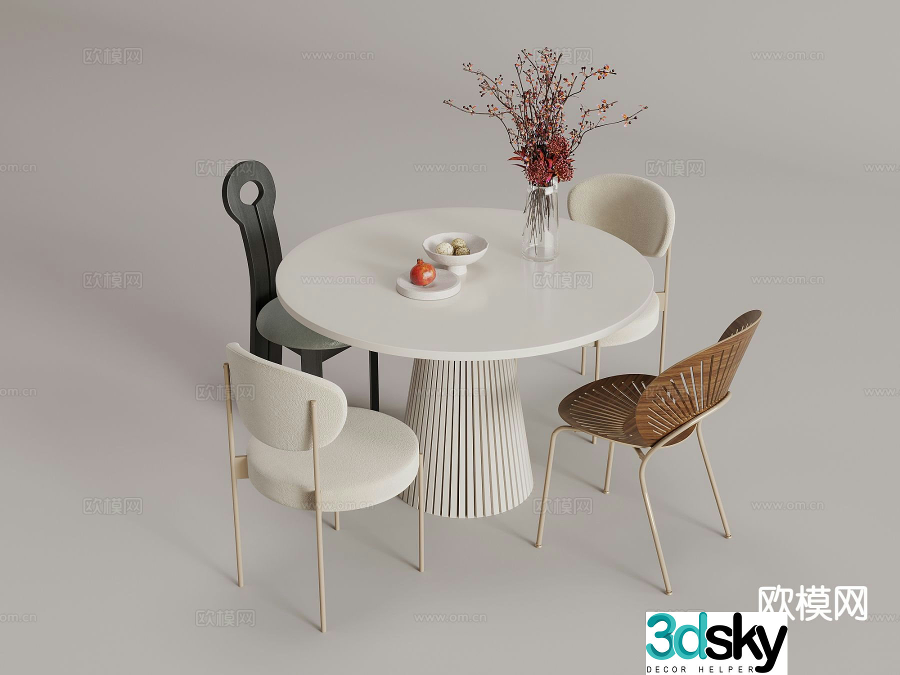 Cream style dining table and chairs 3d model