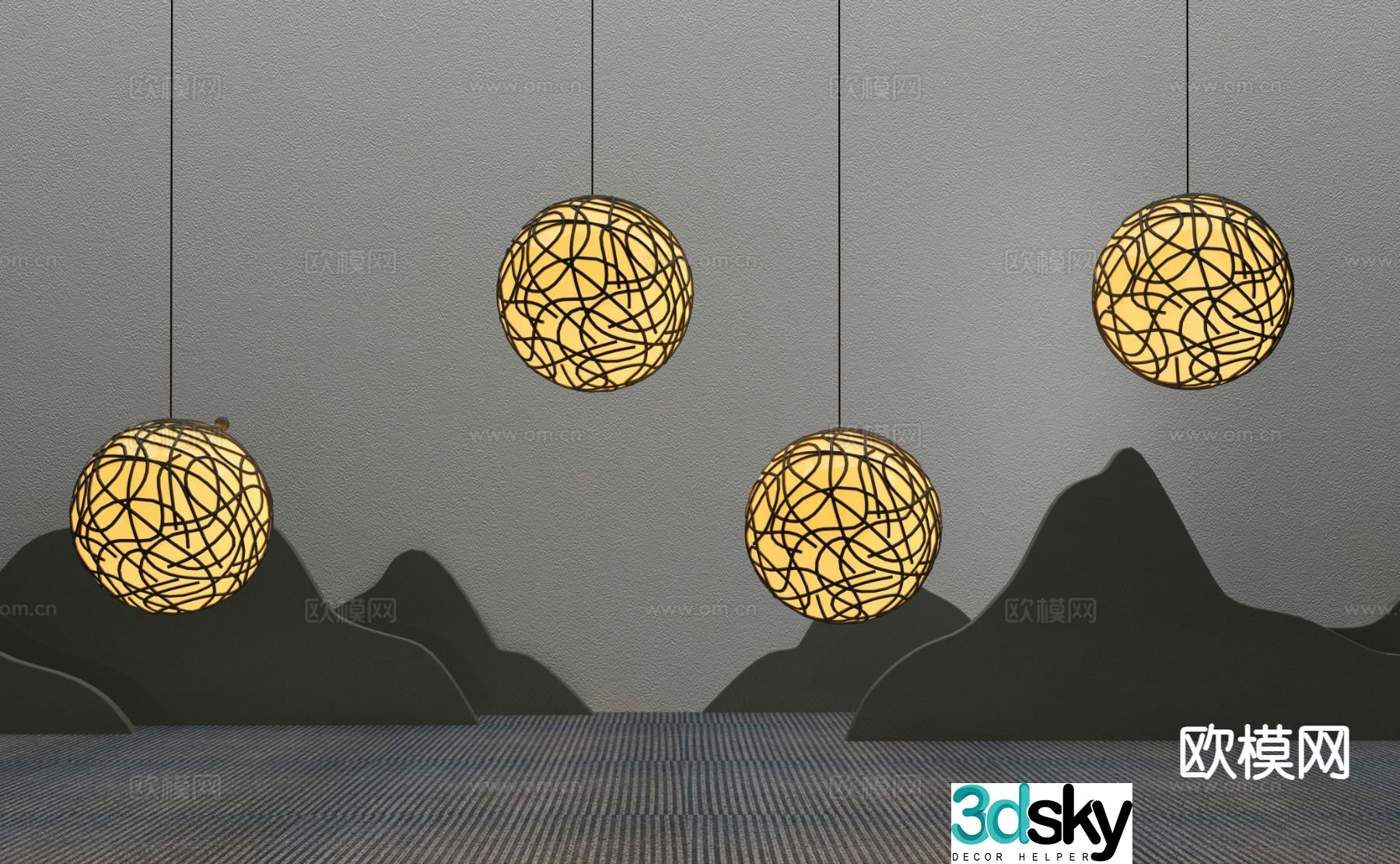 New Chinese style chandelier spherical chandelier 3d model