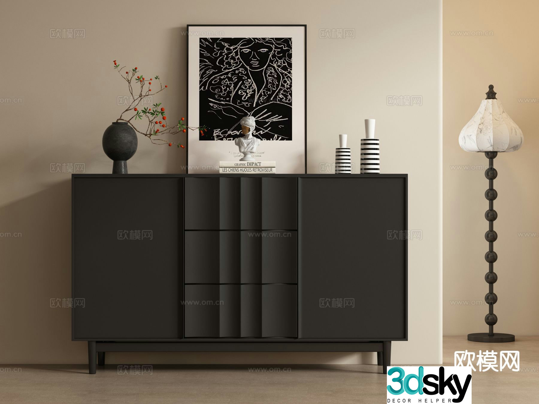Medieval style entrance cabinet and side cabinet 3D model