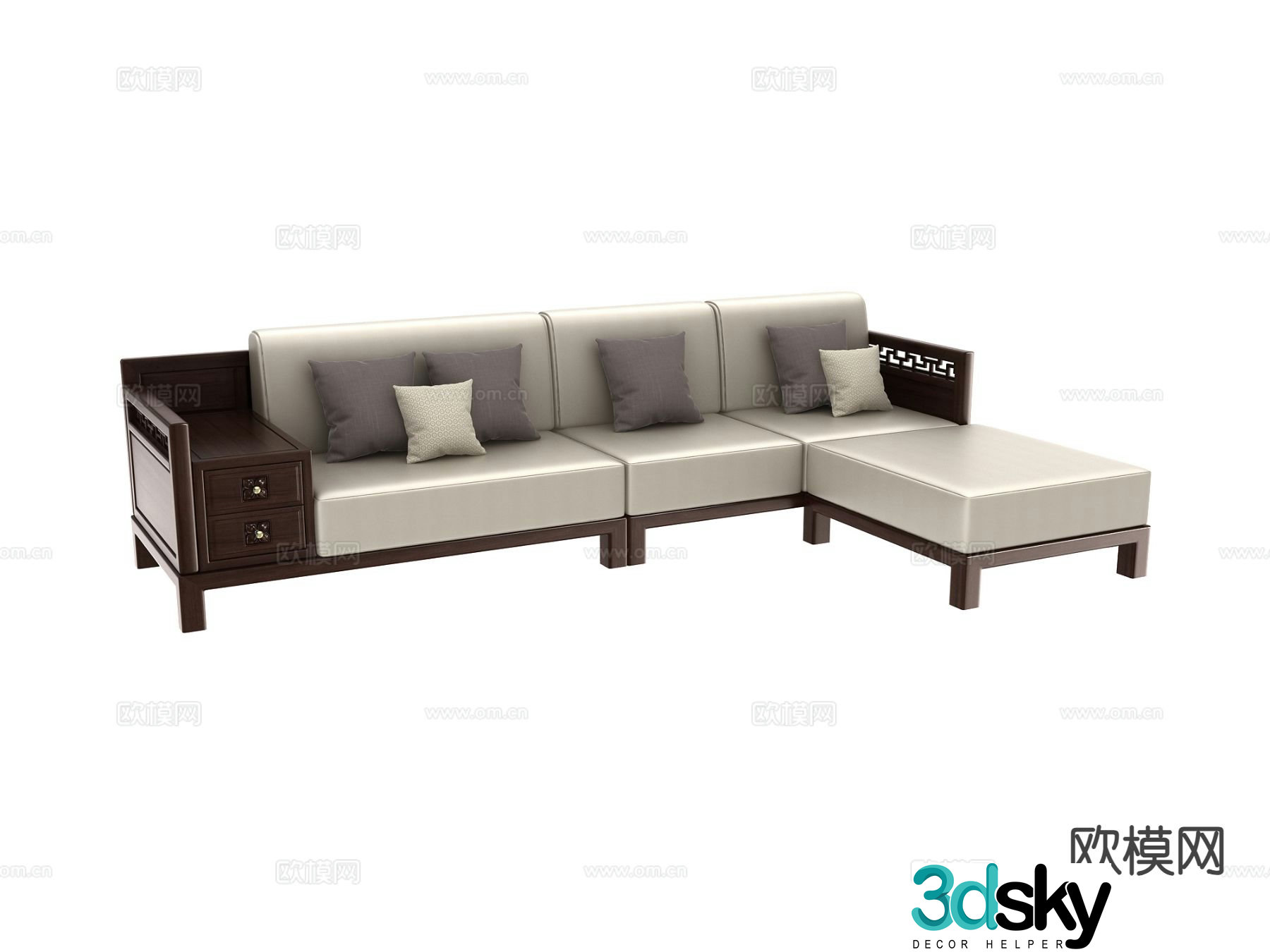 New Chinese style corner sofa solid wood fabric sofa 3d model