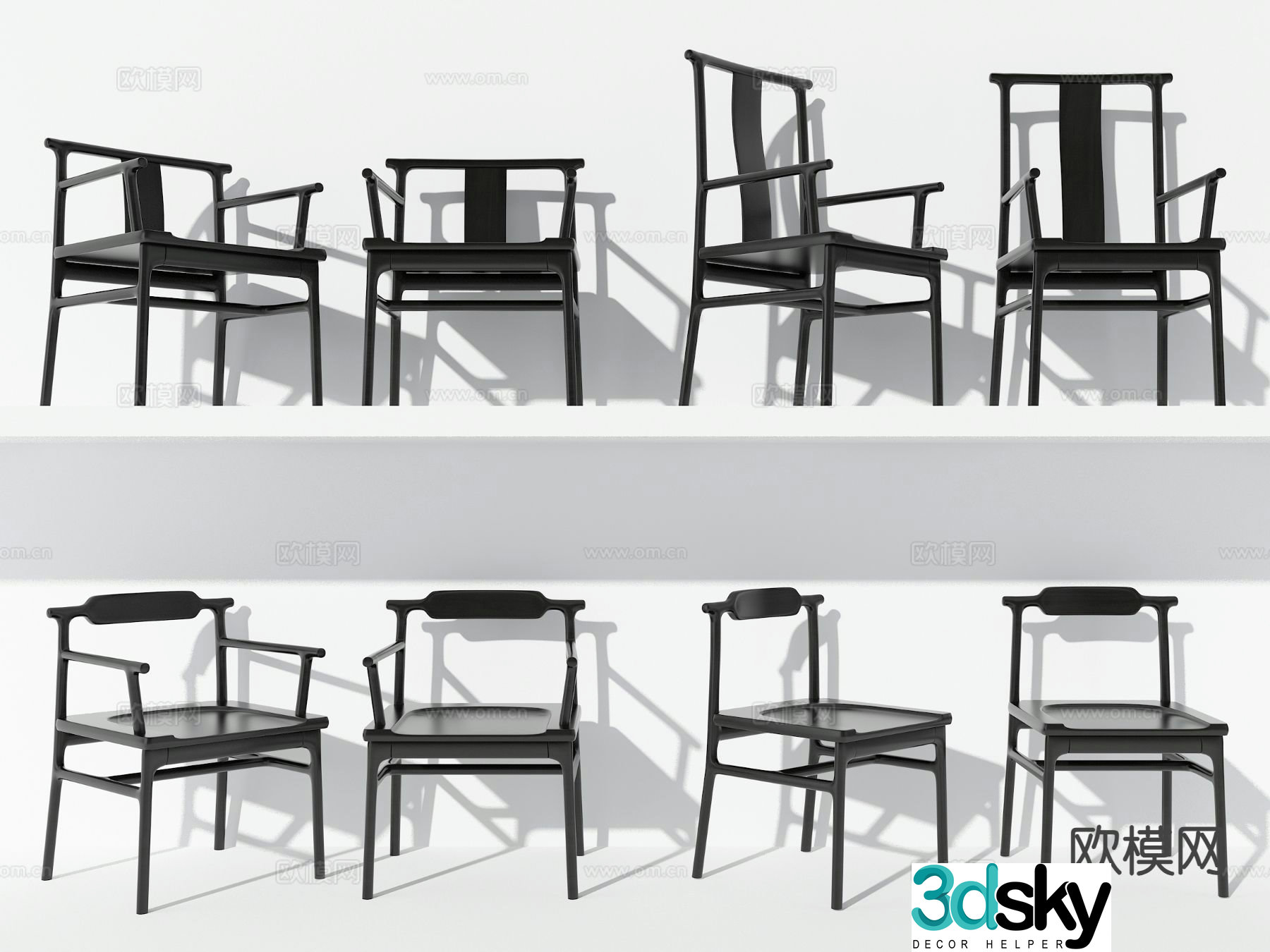 Nordic chair black wood chair armchair 3d model