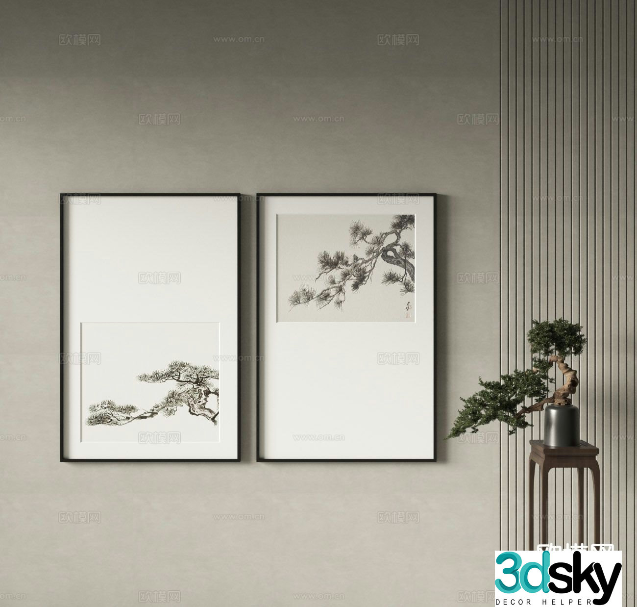 New Chinese style ink painting decorative painting 3D model