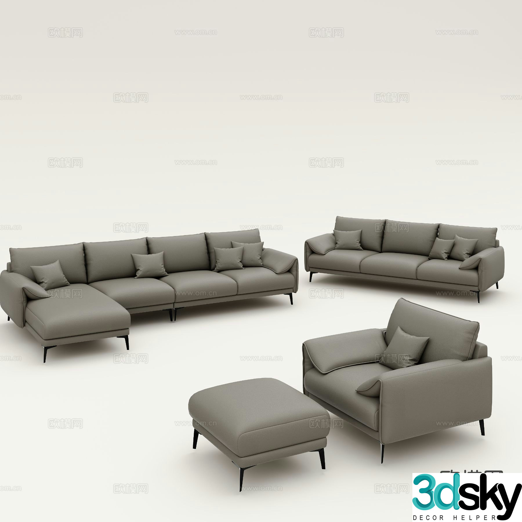 Modern modular sofa multi-person sofa leisure sofa leather sofa 3d model