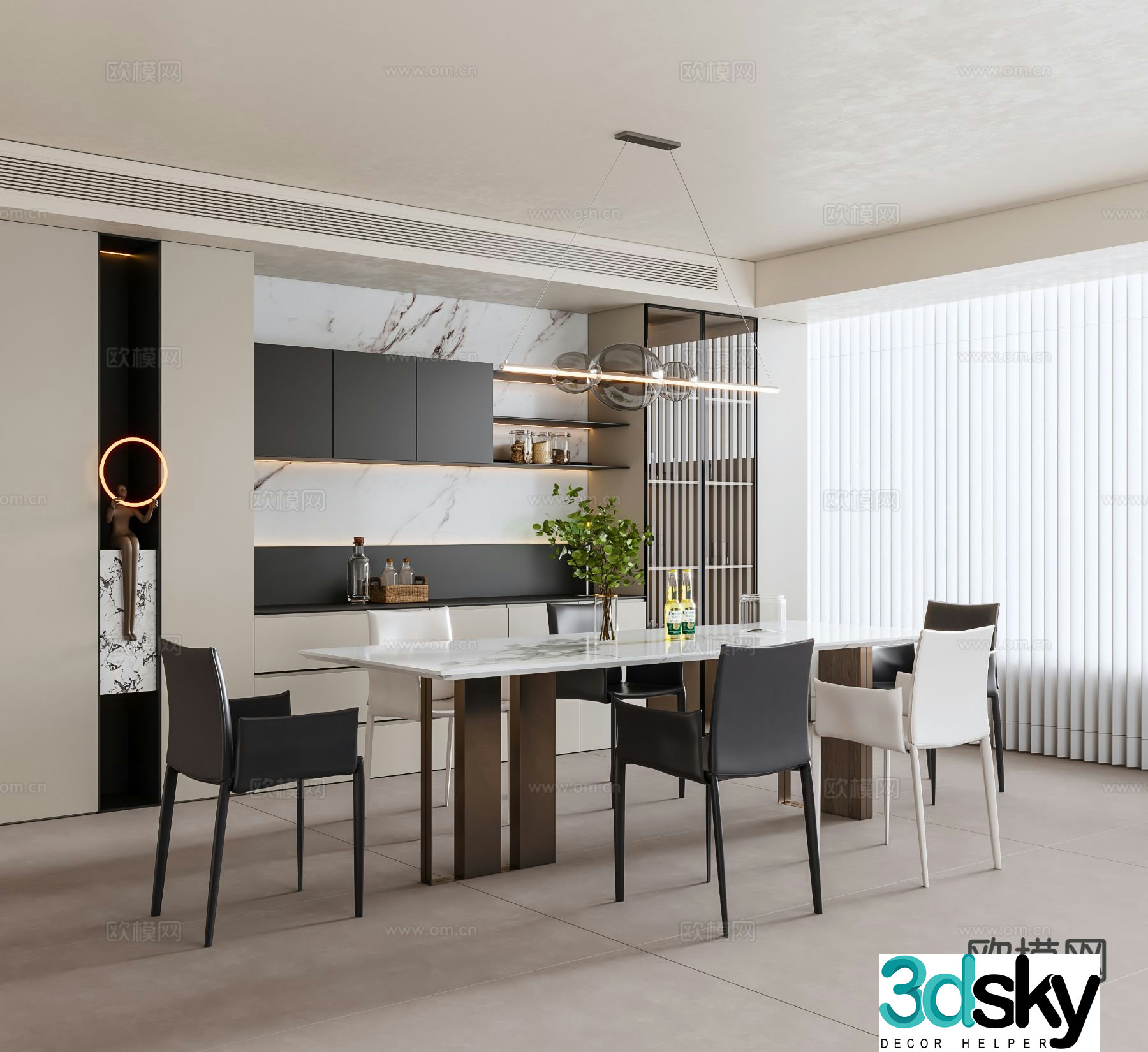 Cream style restaurant 3d model
