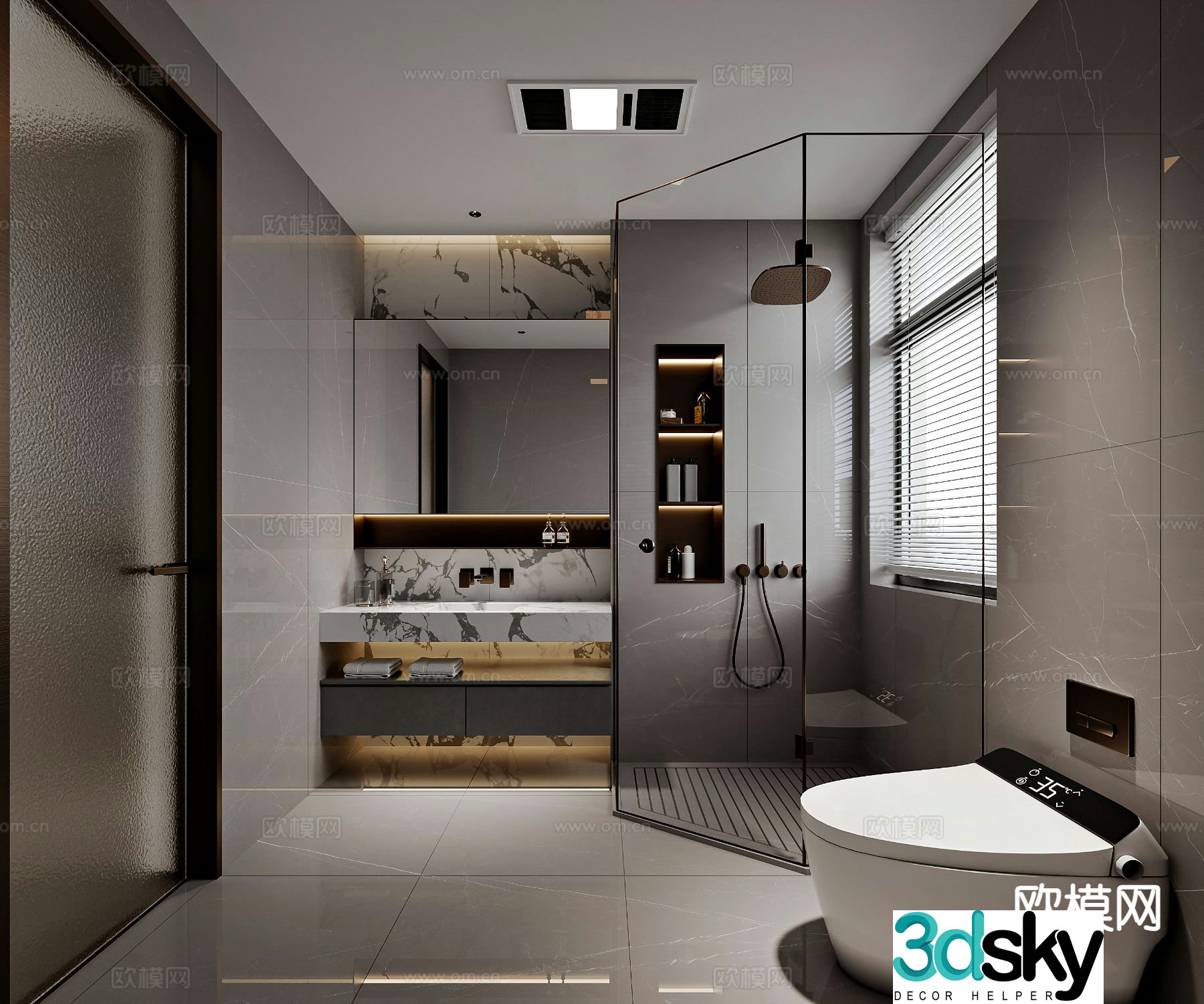 Premium gray bathroom bathroom 3d model