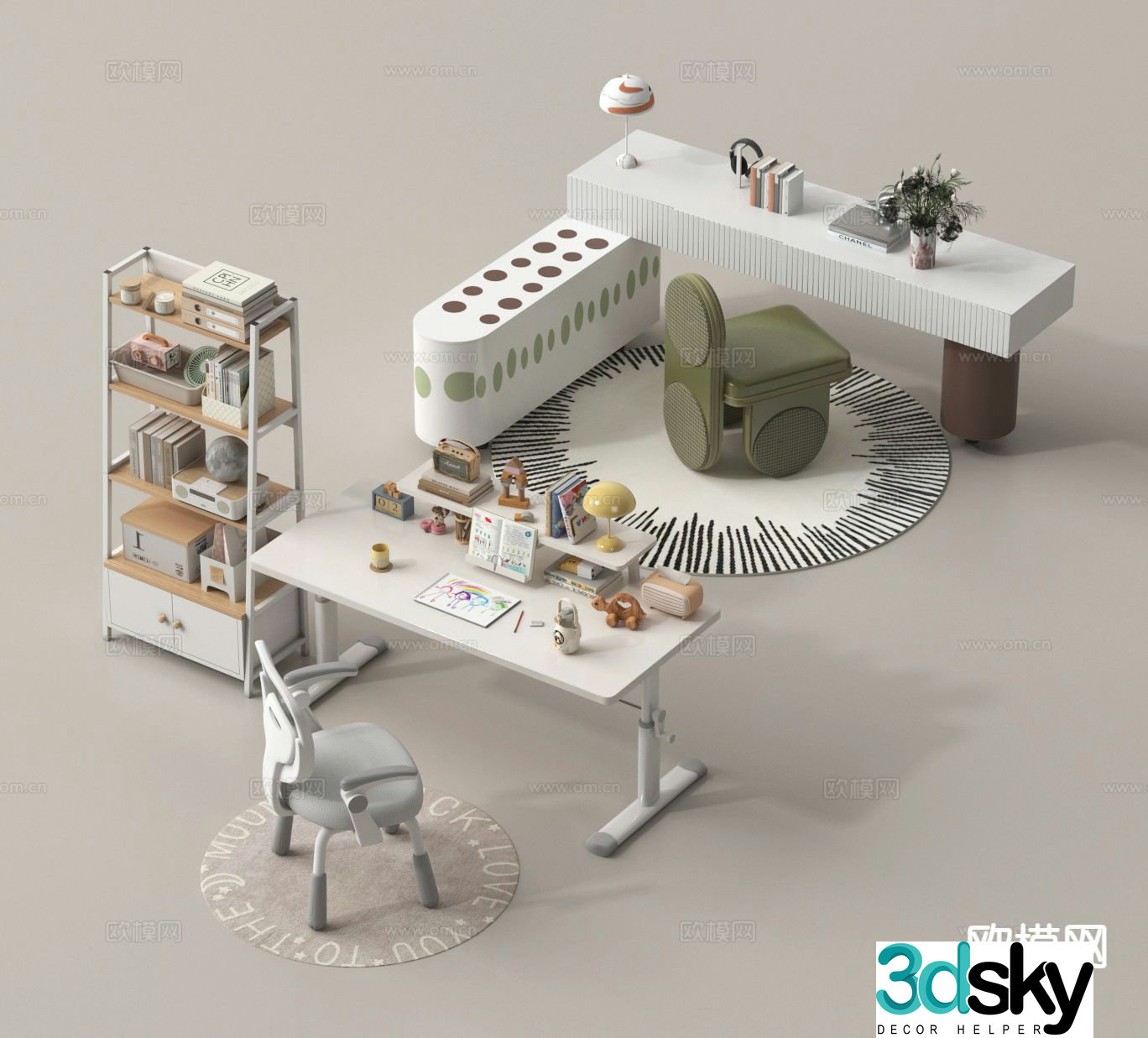 Modern children’s table study table 3d model