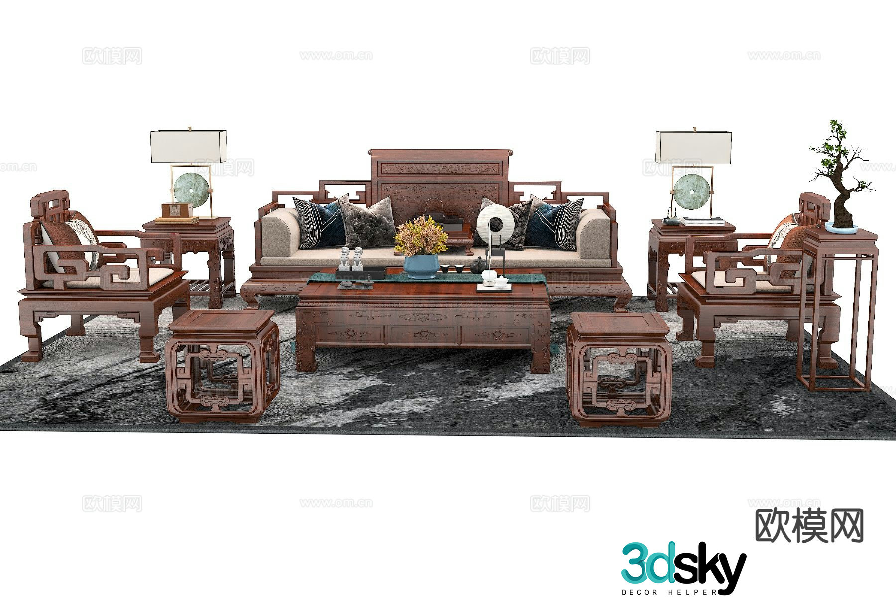 Chinese mahogany sofa modular sofa 3d model