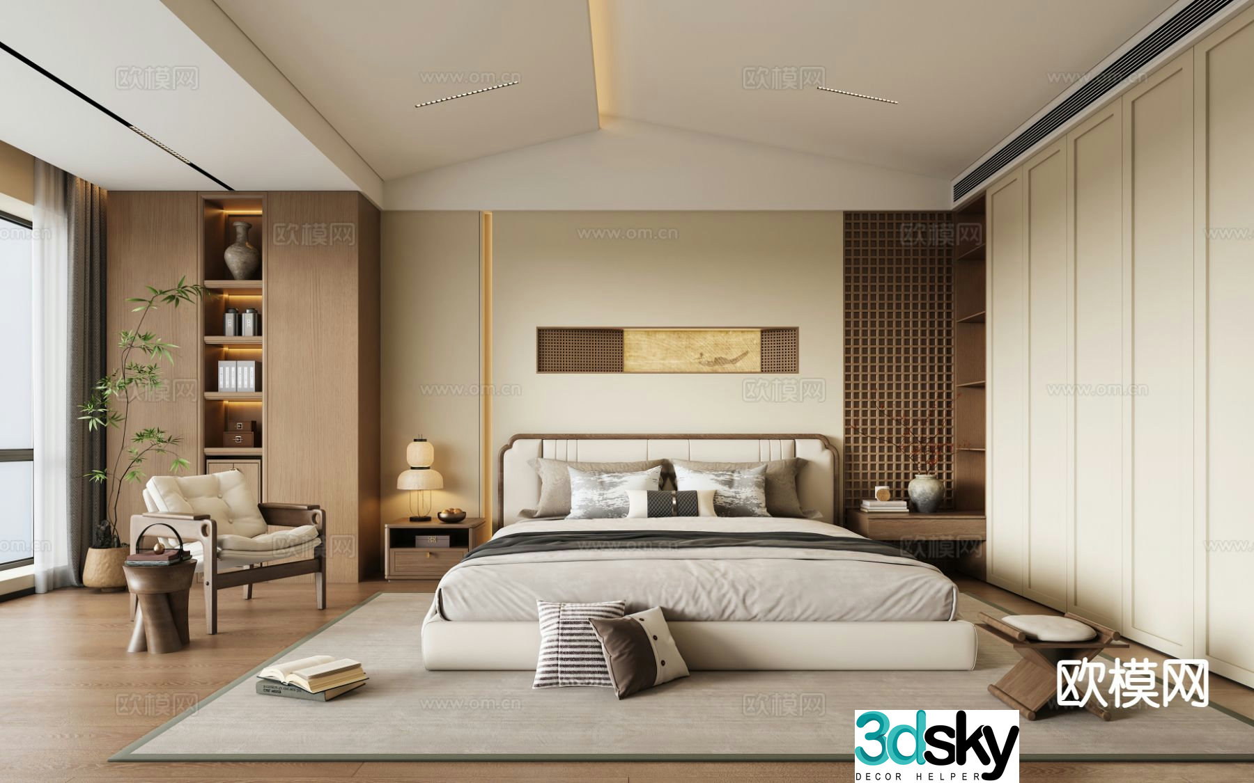 New Chinese style bedroom master bedroom Song’s aesthetic 3D model