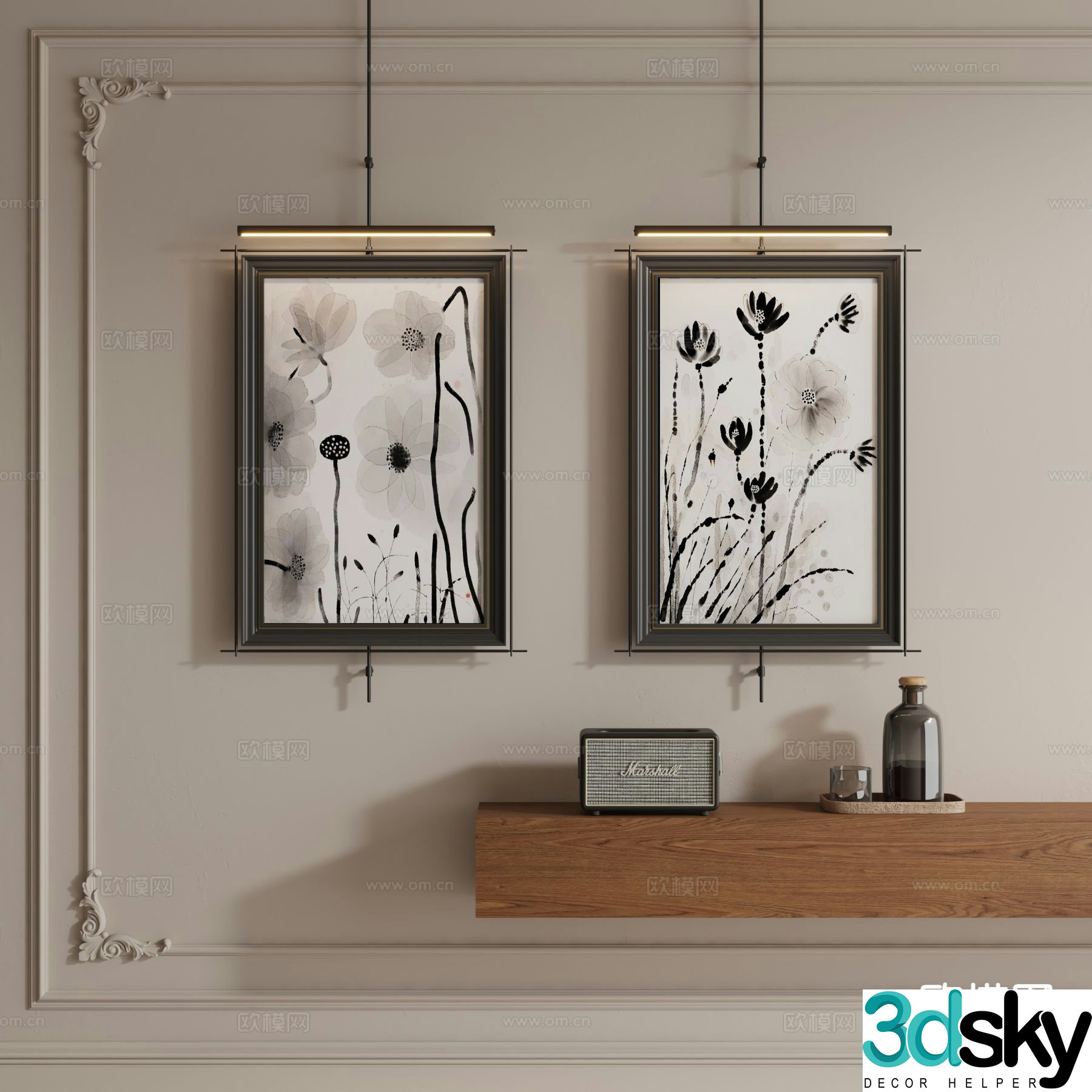 Medieval style hanging painting decorative painting metal rod hanging painting 3D model