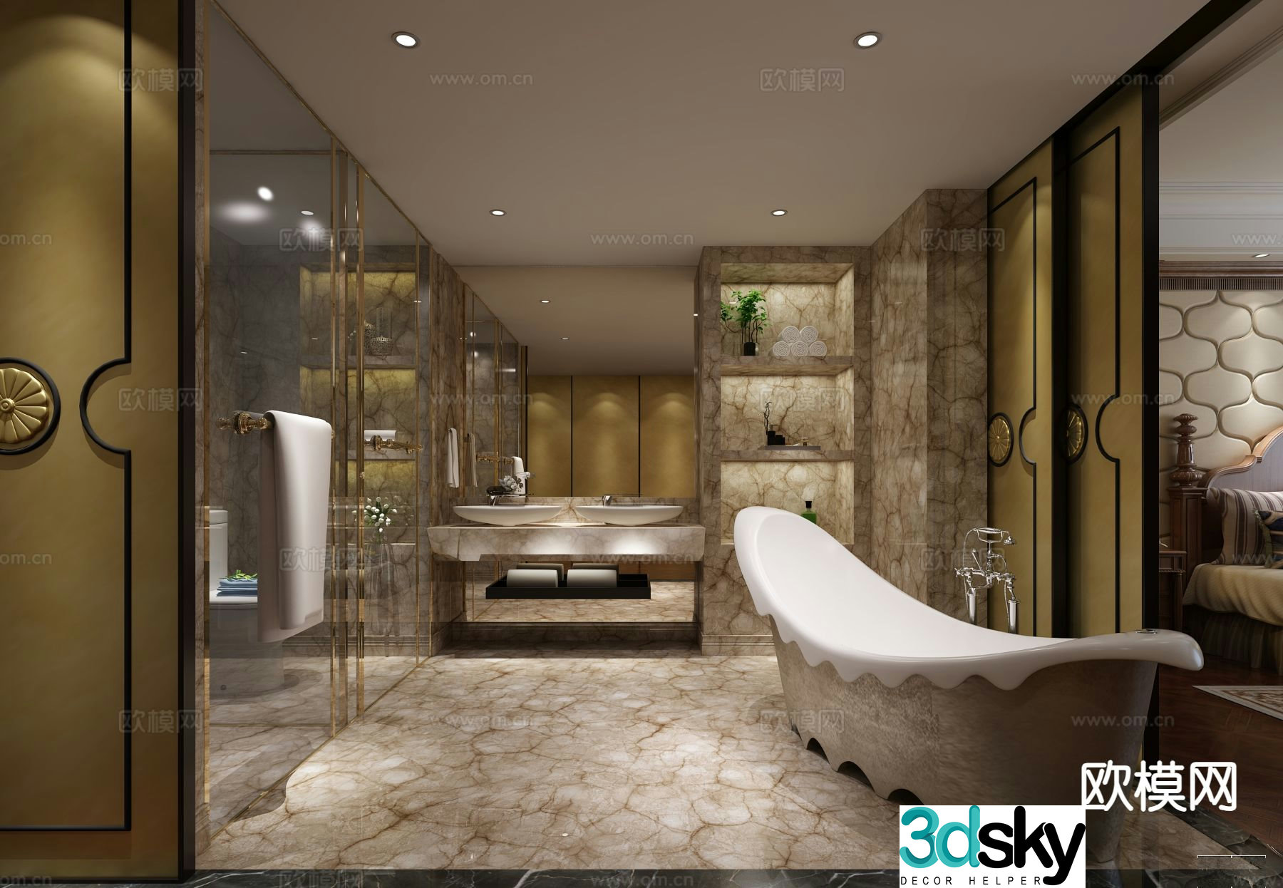 Neoclassical villa bathroom bathroom 3d model