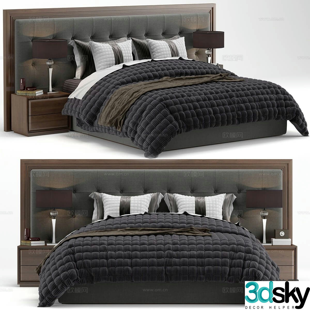 Simple European double bed 3d model