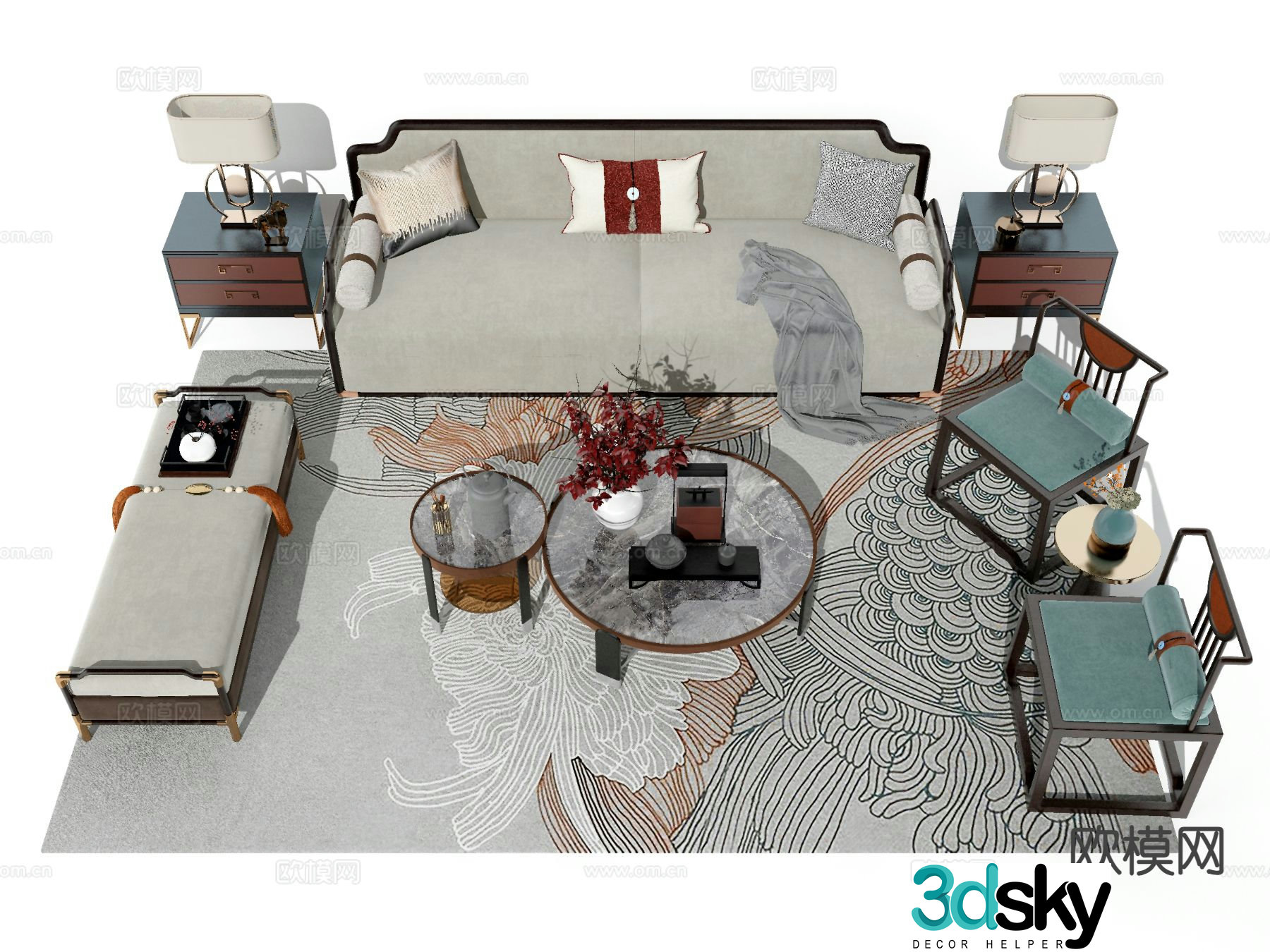 New Chinese style sofa modular sofa 3d model