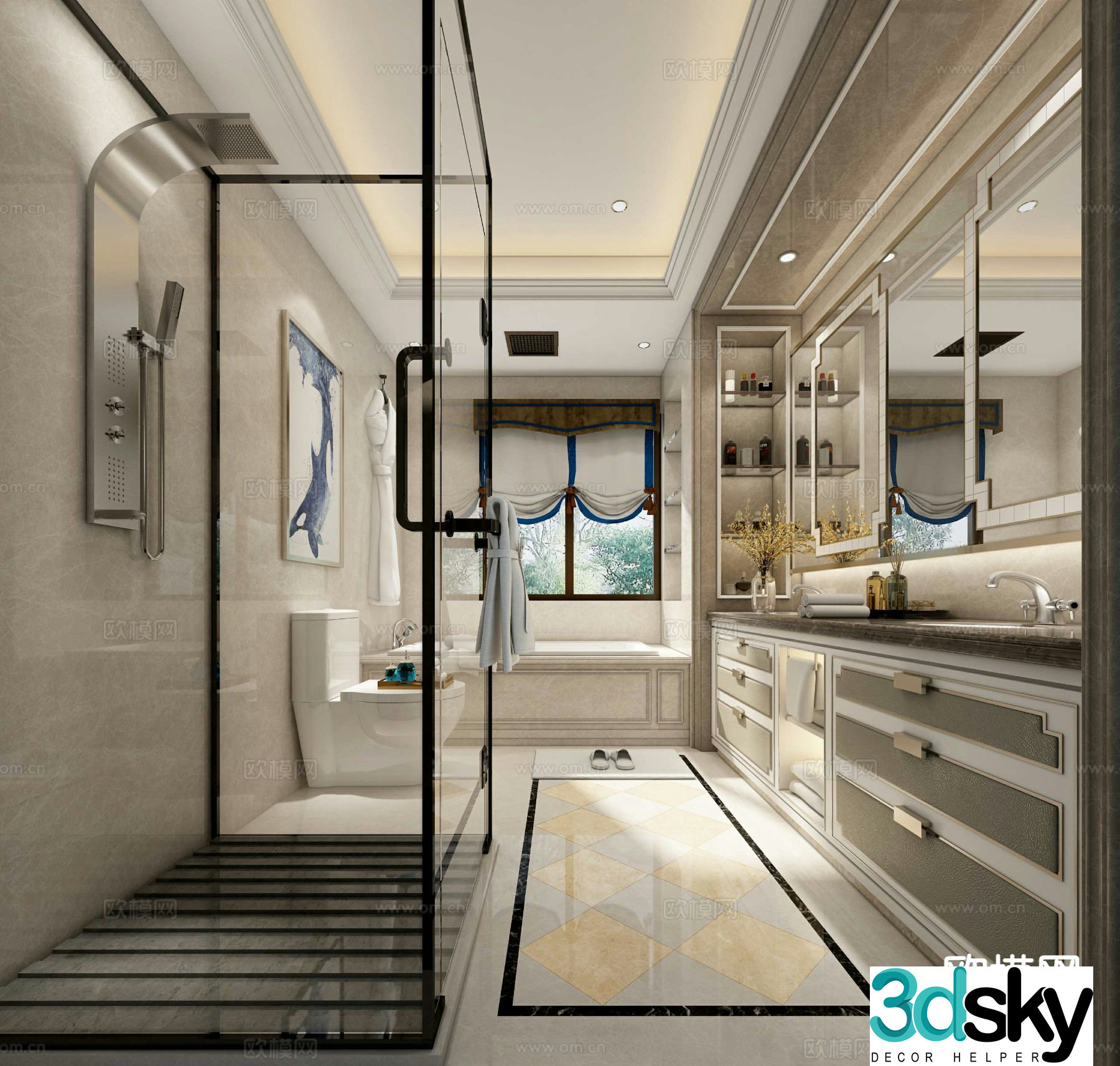 Simple European bathroom bathroom 3d model