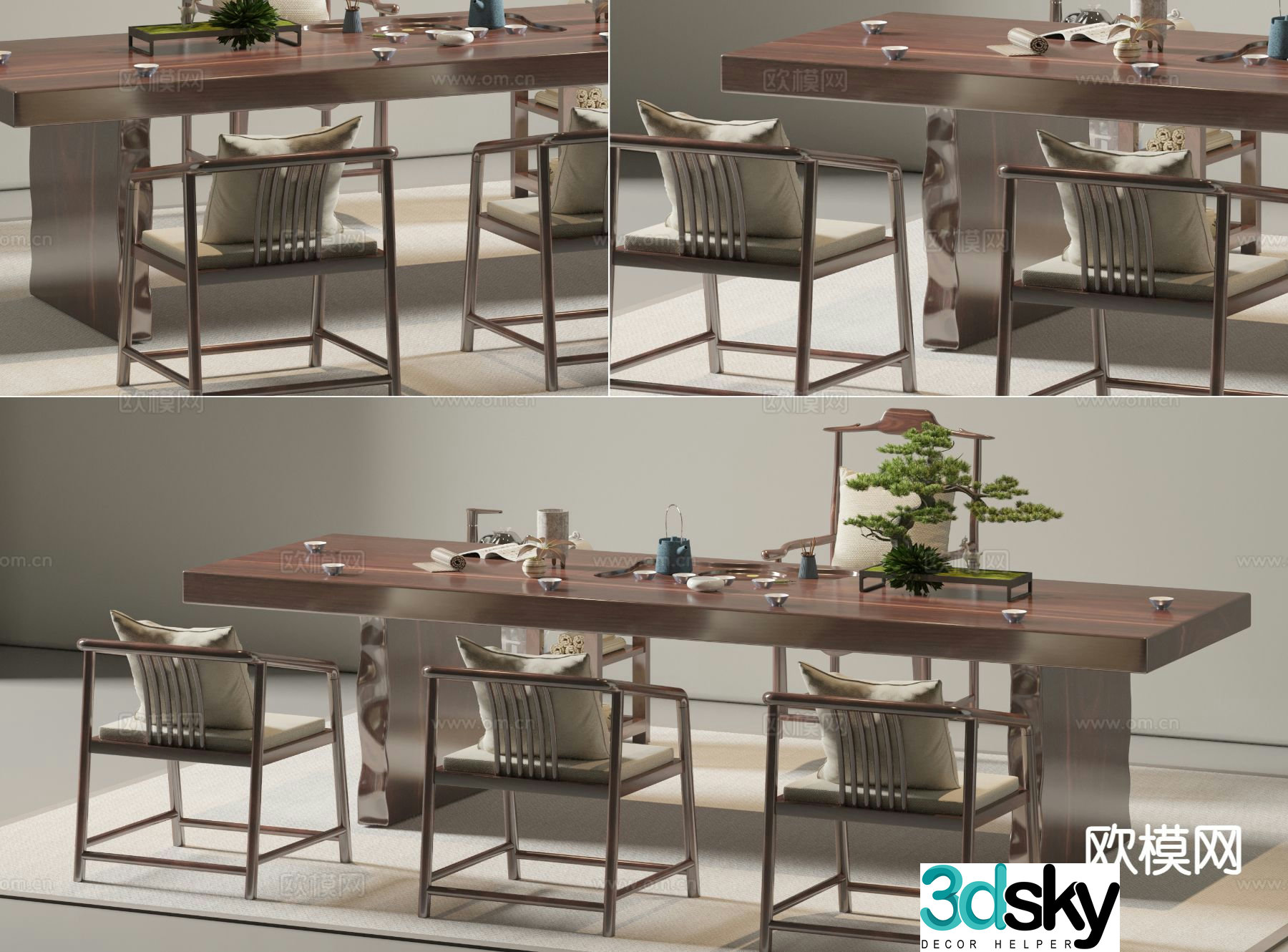 Chinese tea table and chairs 3d model