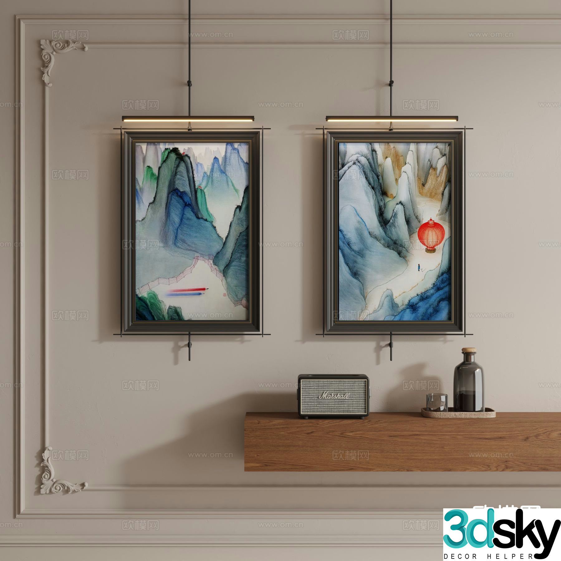 Medieval style hanging painting decorative painting metal rod hanging painting 3D model