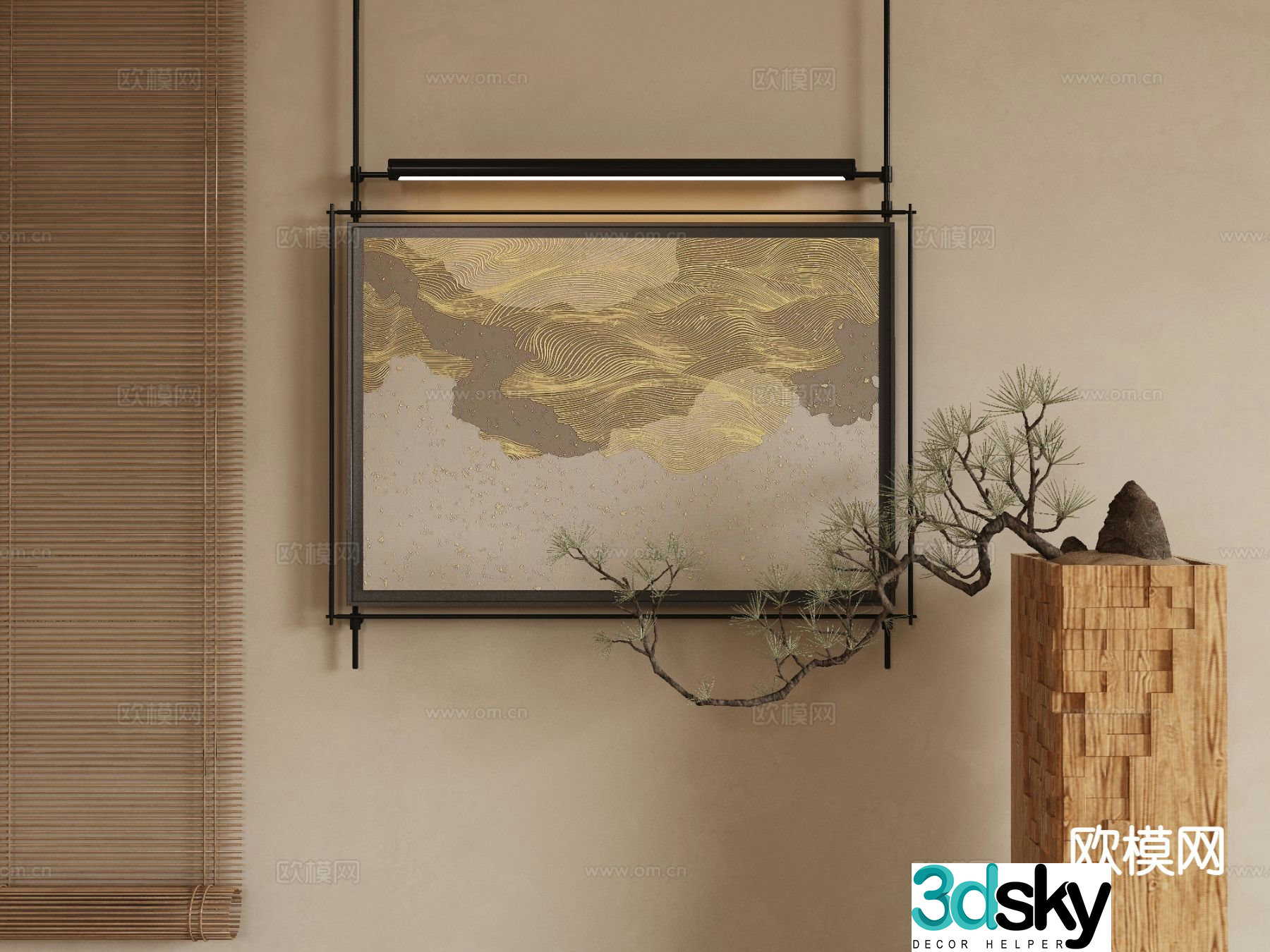 New Chinese style decorative painting Zen hanging painting 3D model