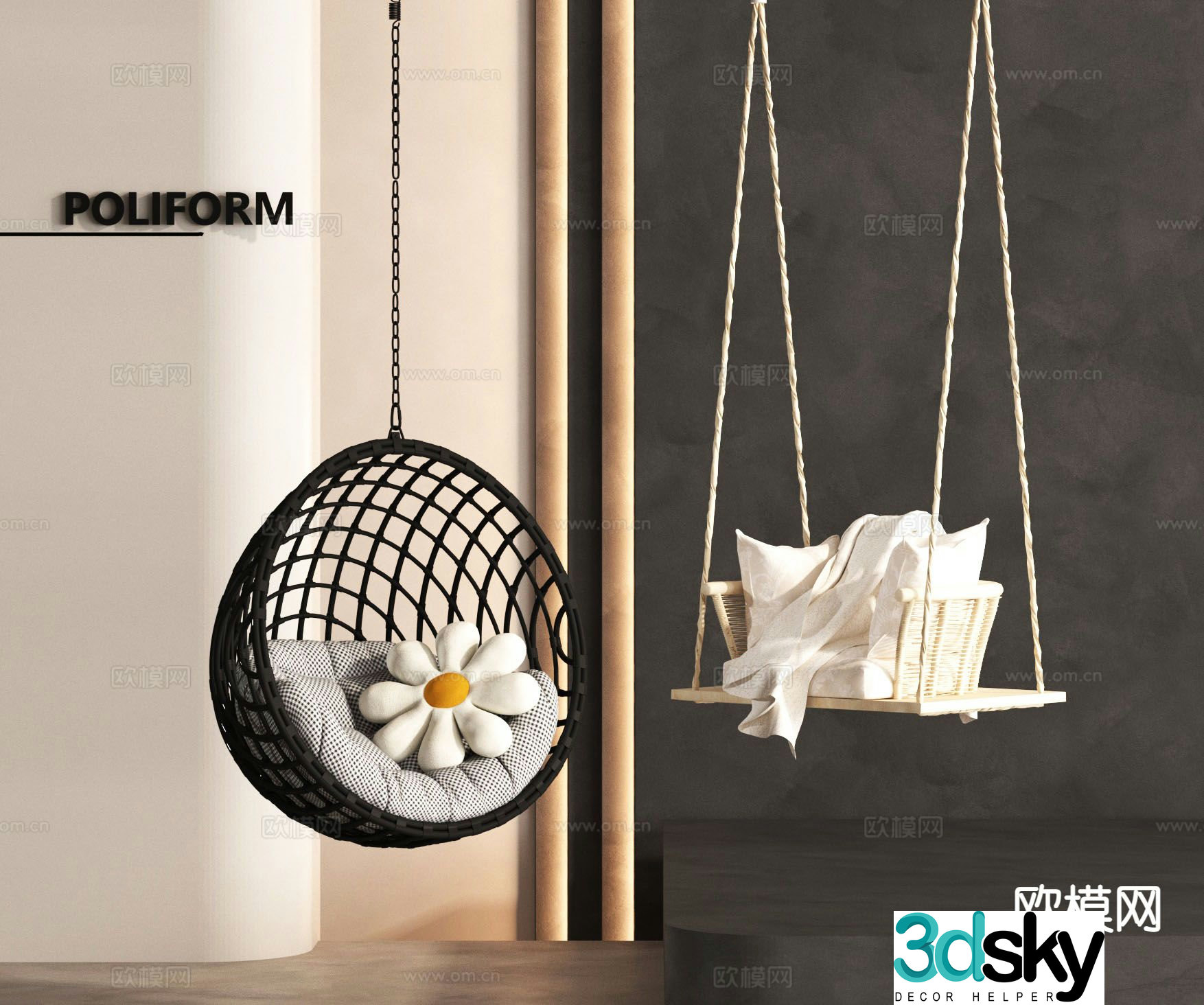 hanging chair swing chair cradle chair 3d model