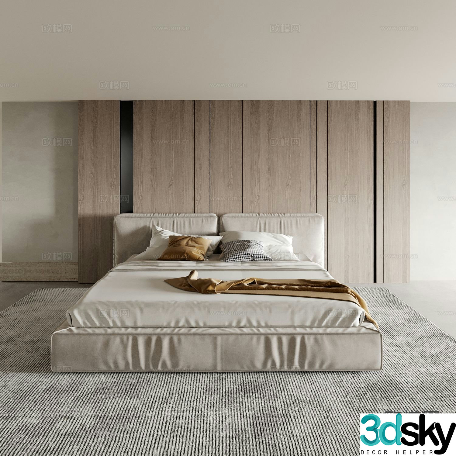 Modern double bed fabric bed 3d model