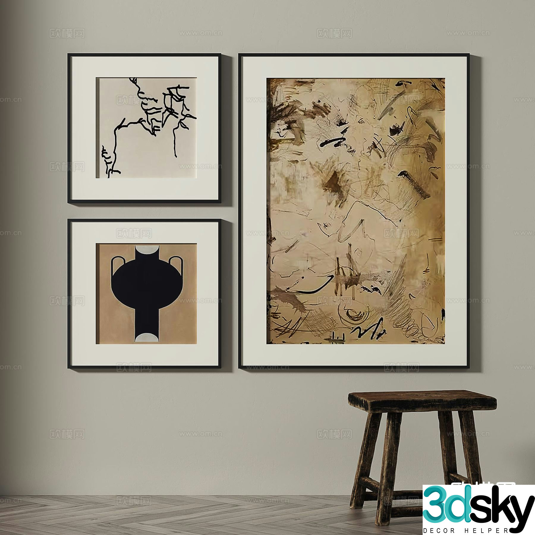 Medieval style hanging painting decorative painting 3d model
