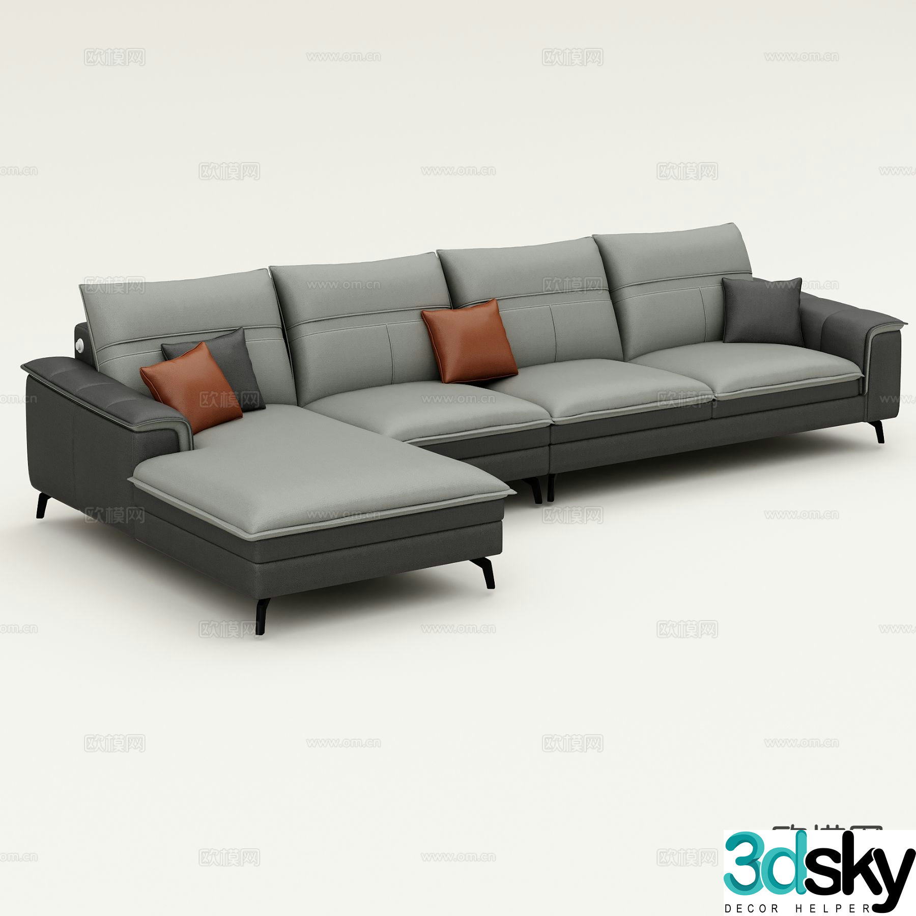 Modern corner sofa multi-person sofa leisure sofa leather sofa 3d model