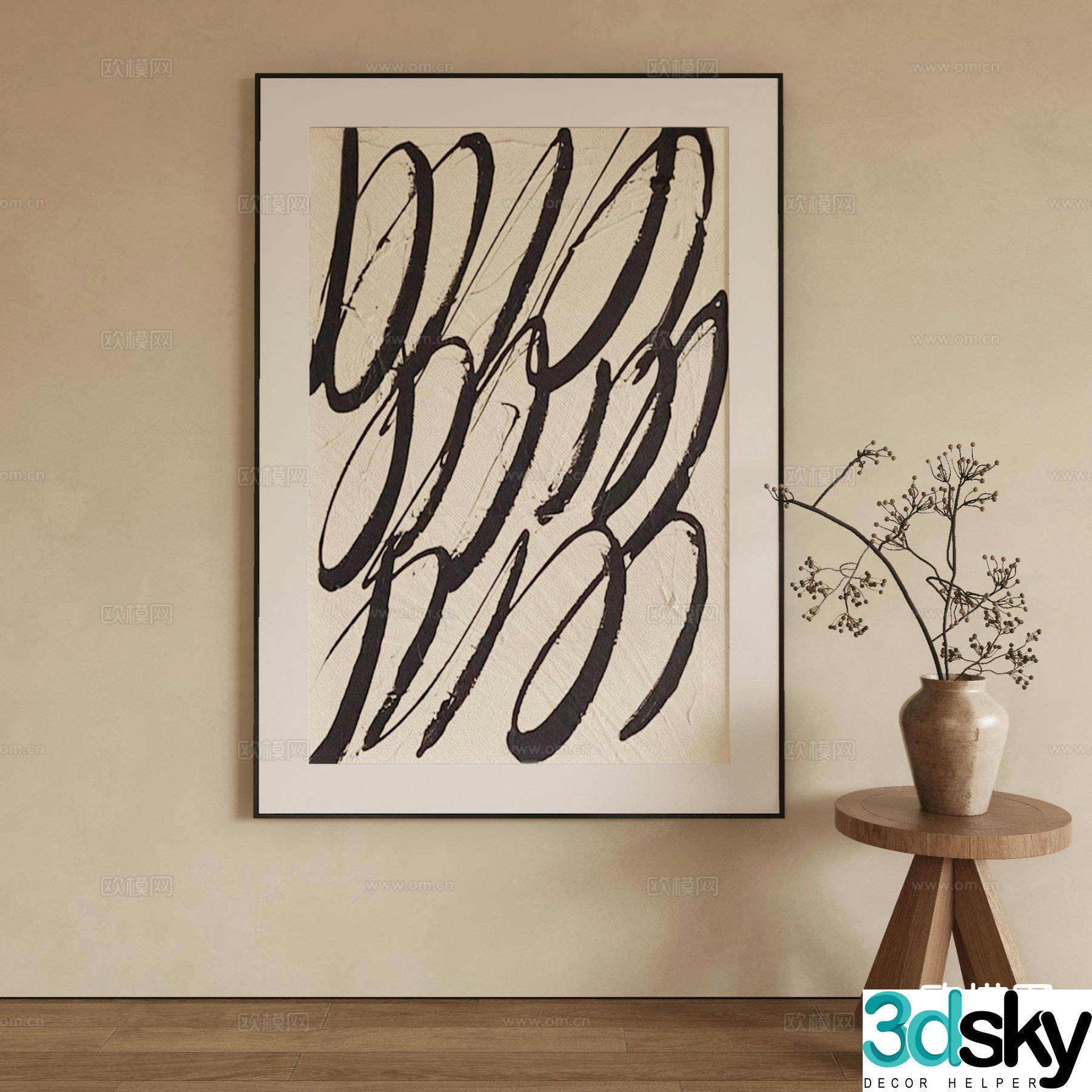 Modern decorative painting black and white hanging painting 3d model