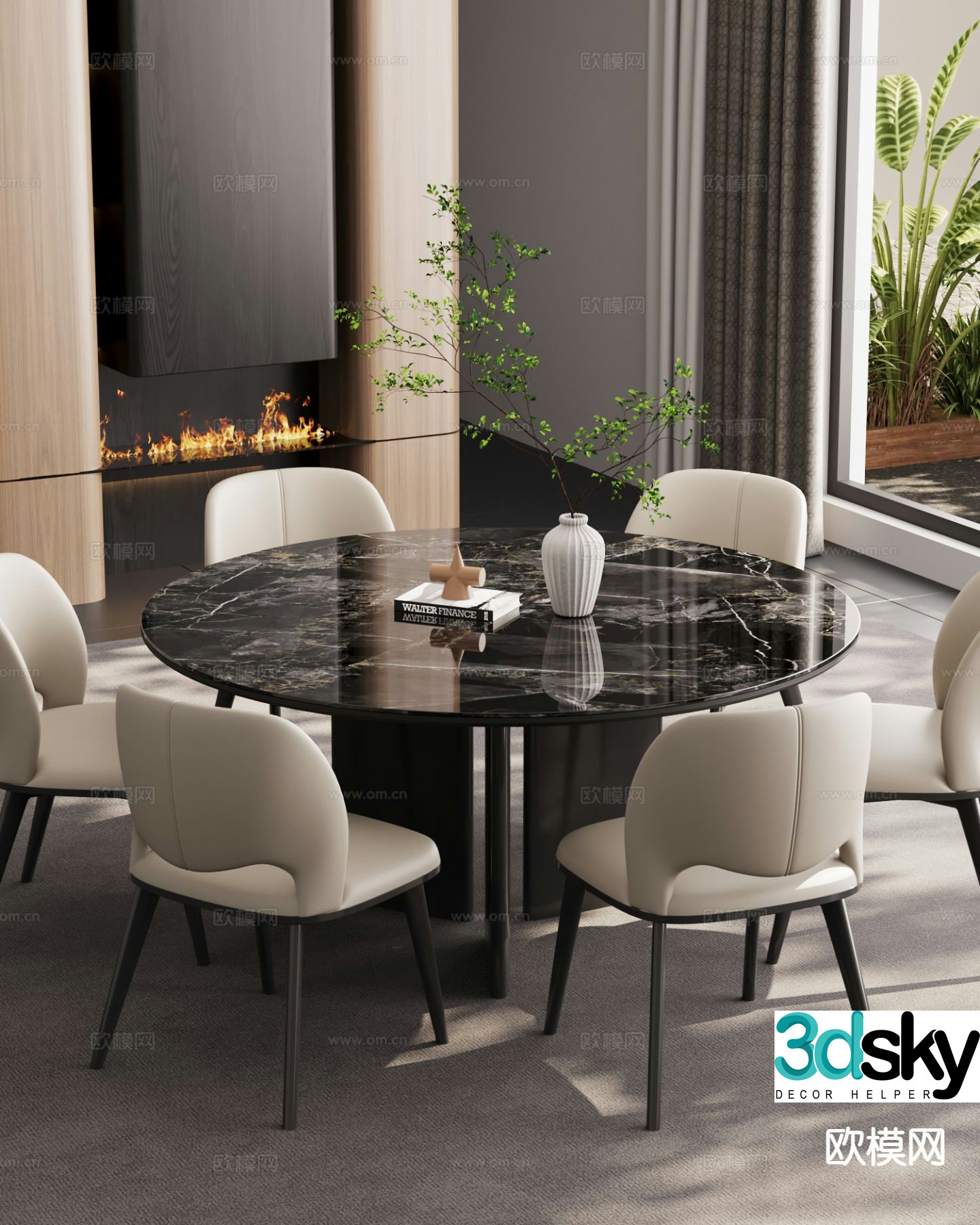 Italian dining table and chairs round dining table 3d model