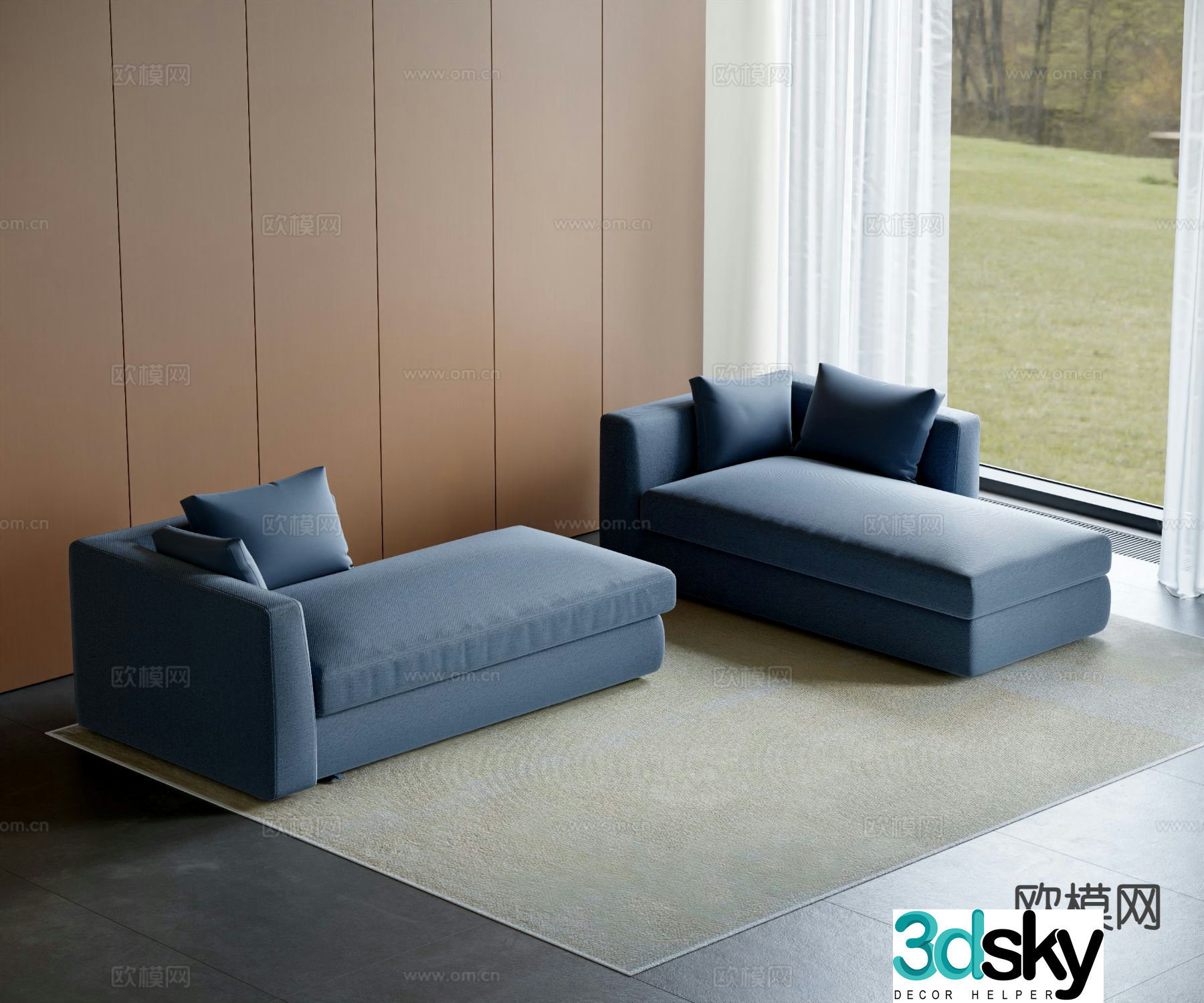 Simple imperial concubine sofa fabric sofa 3d model