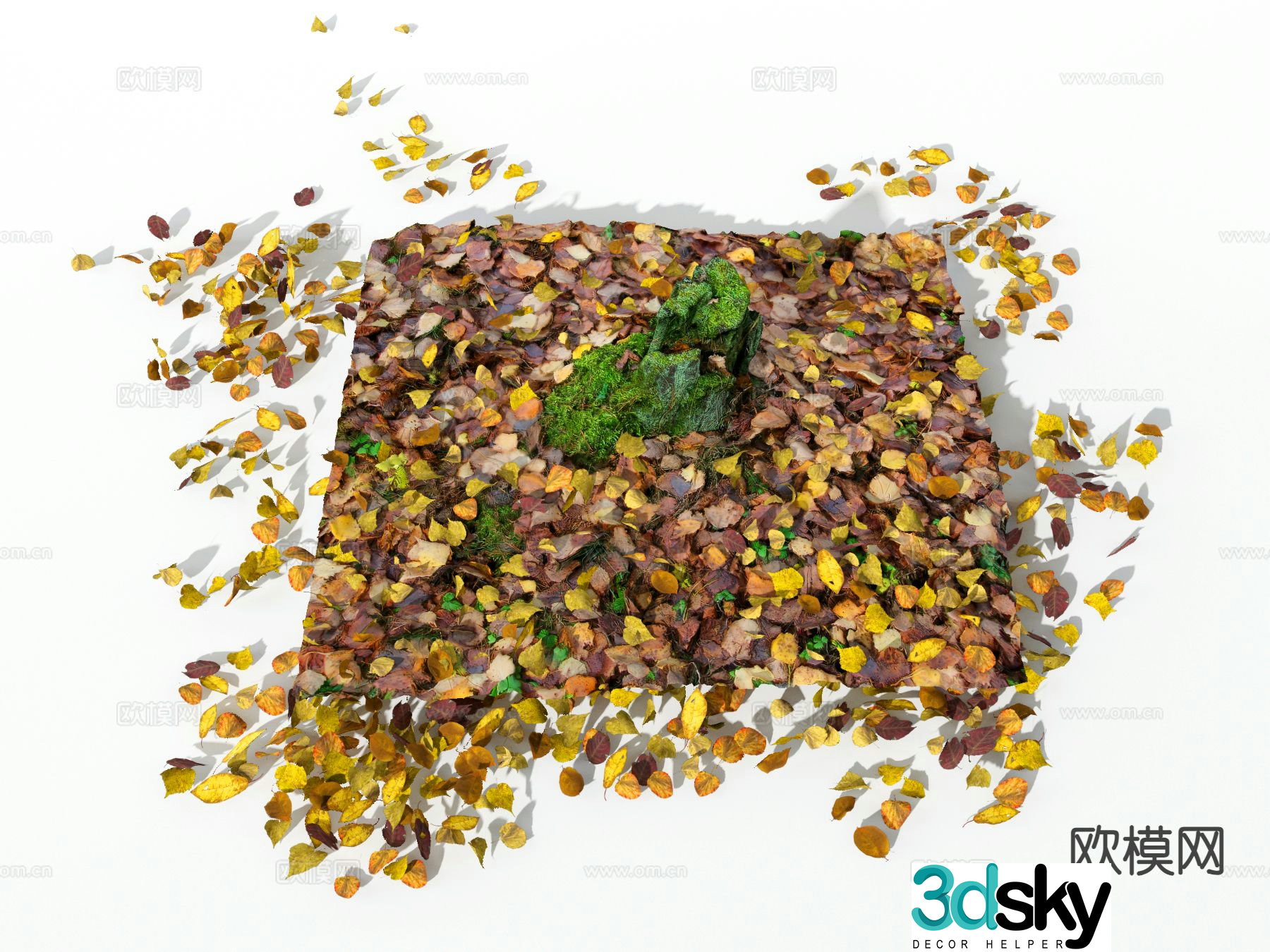 Yellow leaves leaves fallen leaves and dead branches tree stump 3d model