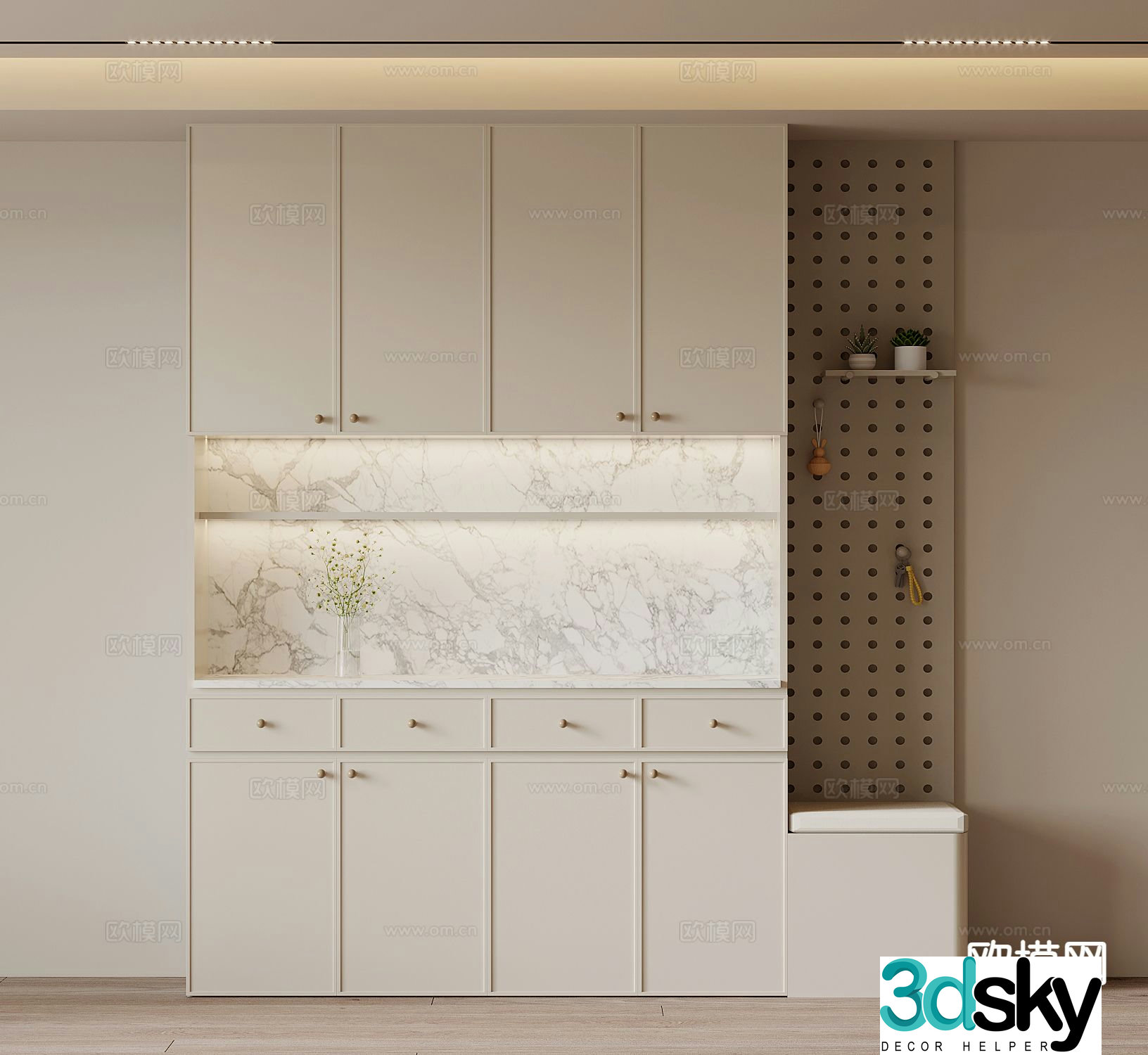 Cream style entrance shoe cabinet 3D model