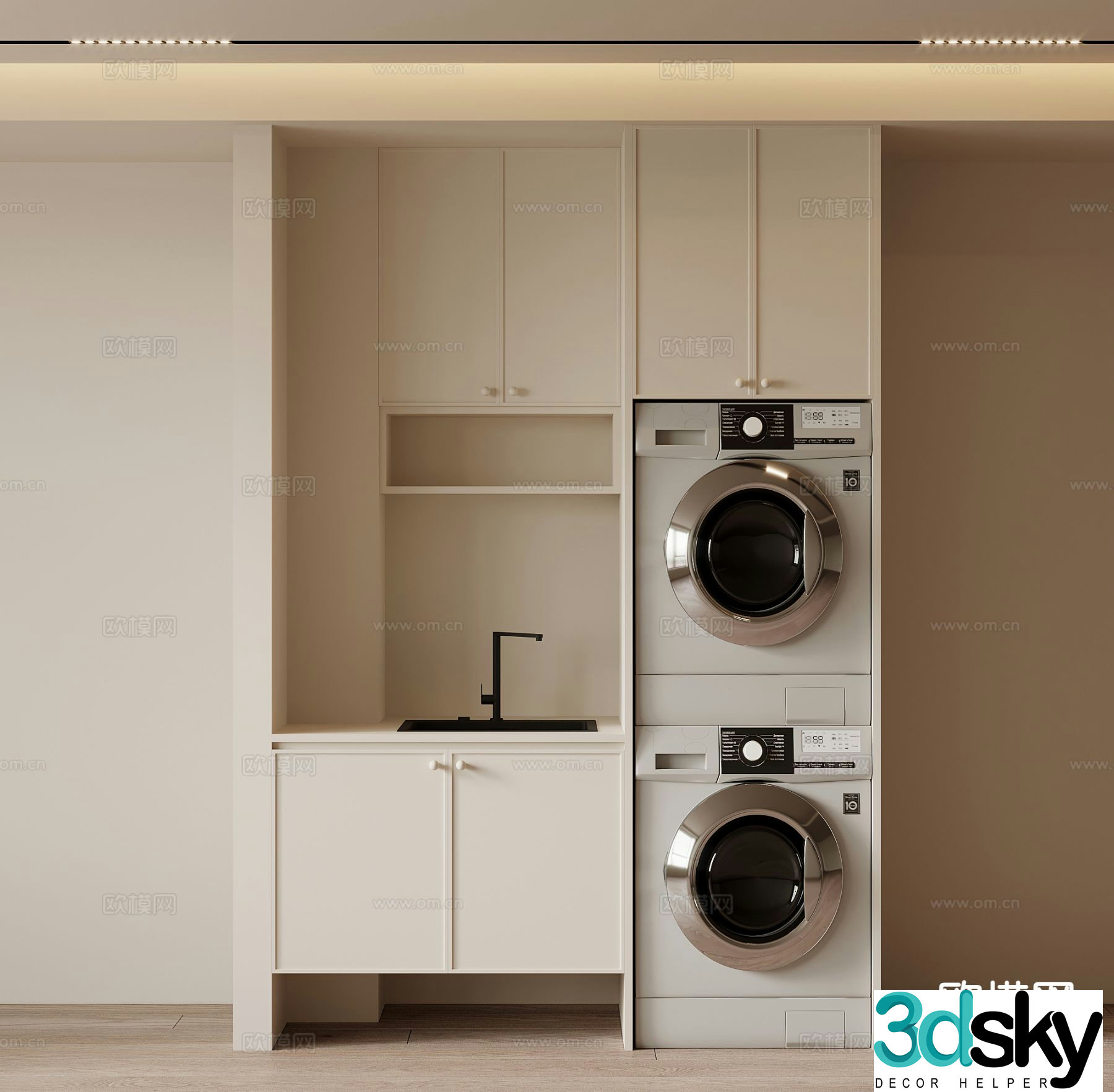 Cream style washing machine cabinet balcony cabinet 3D model