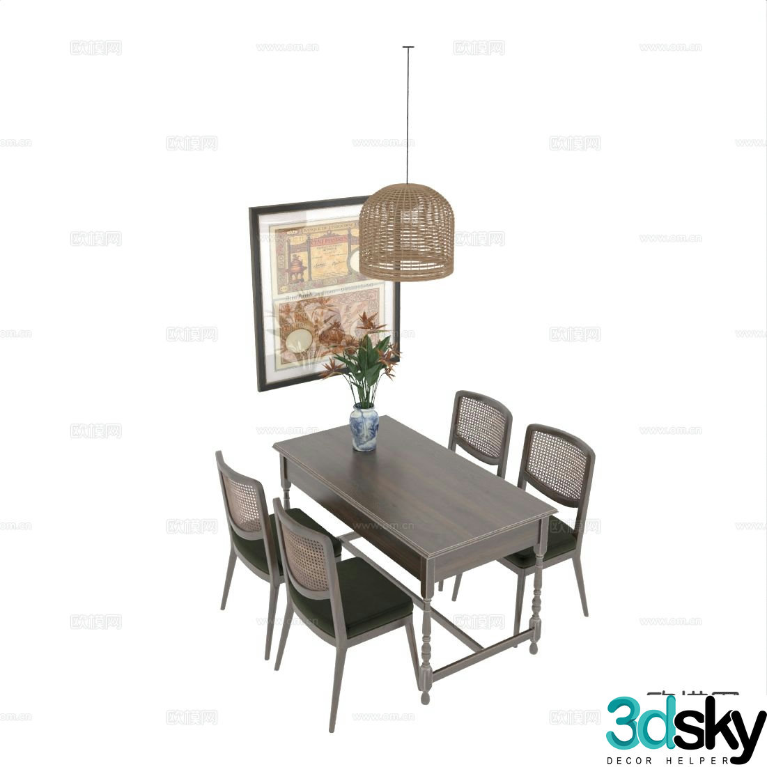 American dining table and chairs 3d model