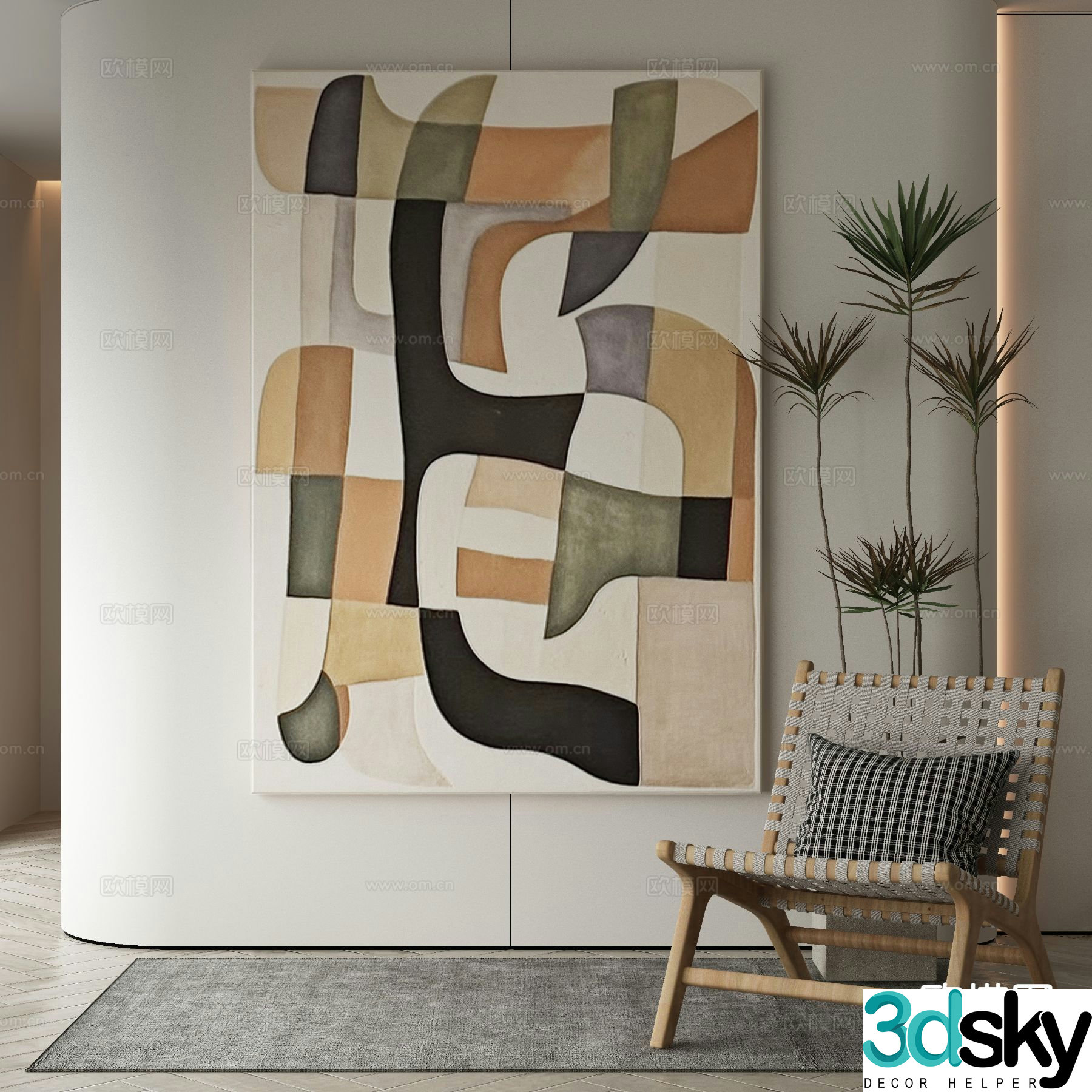 Modern decorative painting abstract painting 3d model