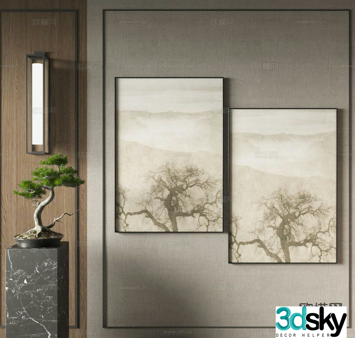 New Chinese-style art painting ink painting decorative painting 3D model
